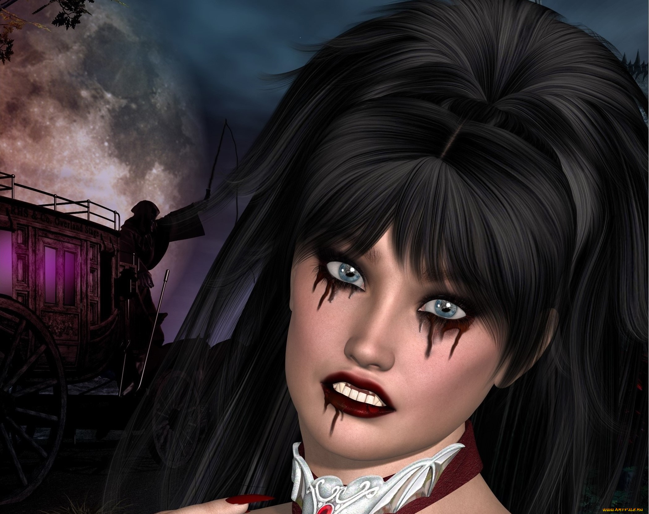 3д, графика, существа, , creatures, фон, взгляд, девушка, вампир