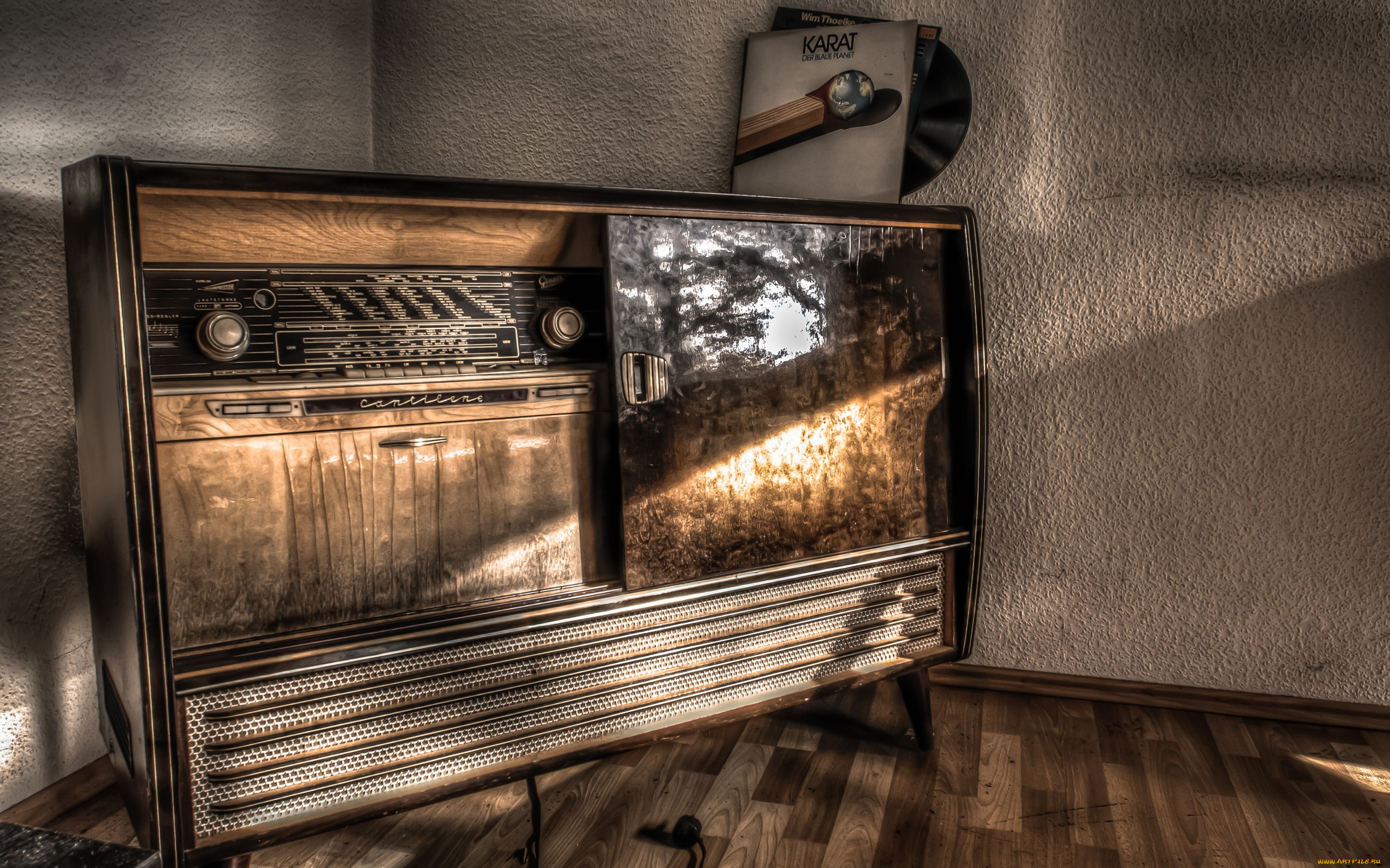 музыка, -, другое, приемник, радио, ретро, пластинки, угол, комната, паркет, диски