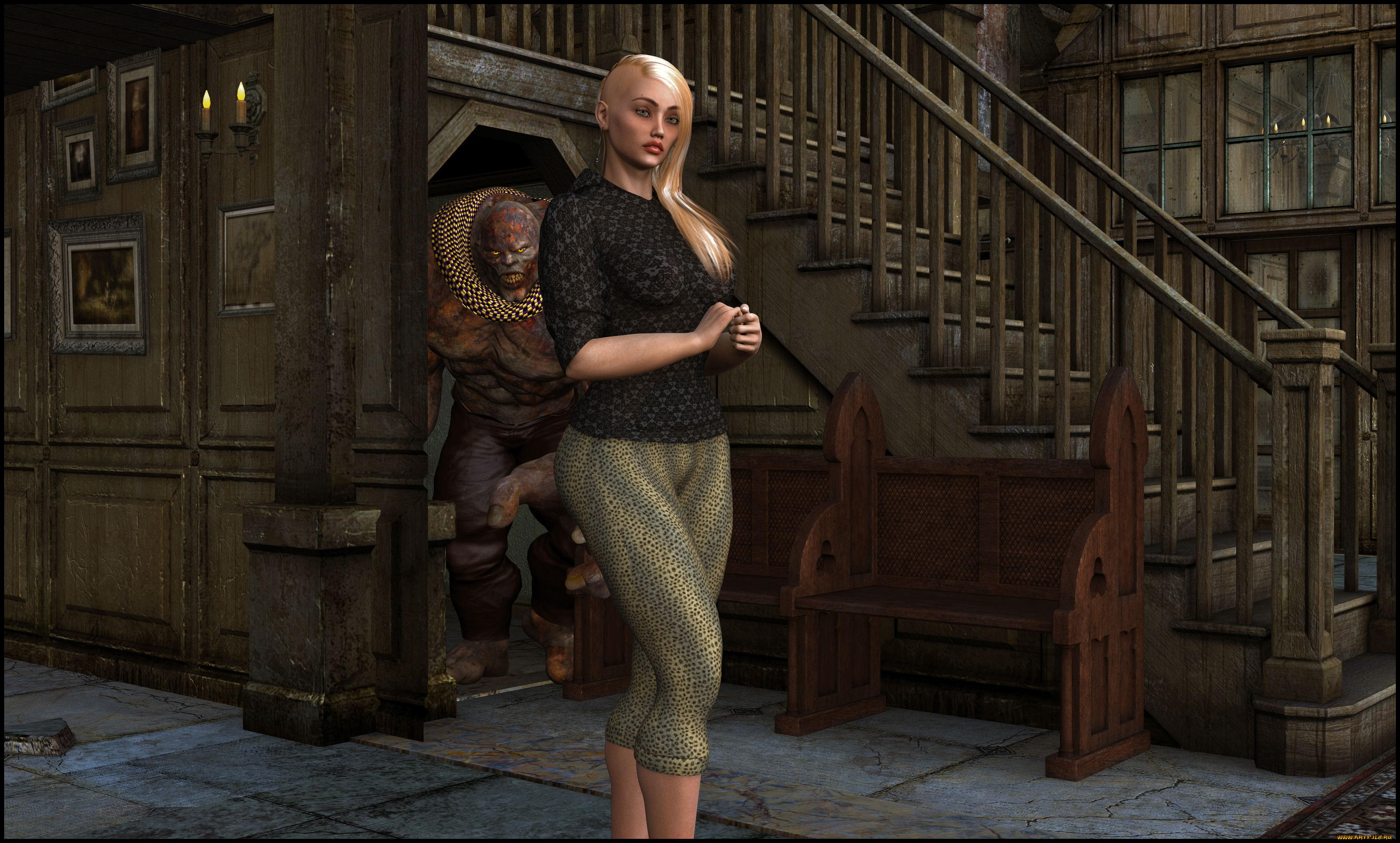 3д, графика, фантазия, , fantasy, демон, фон, взгляд, девушка