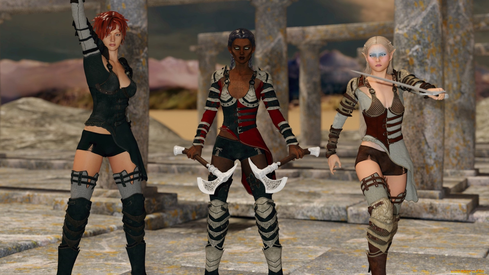 3д, графика, эльфы, , elves, эльфийка, взгляд, фон, оружие