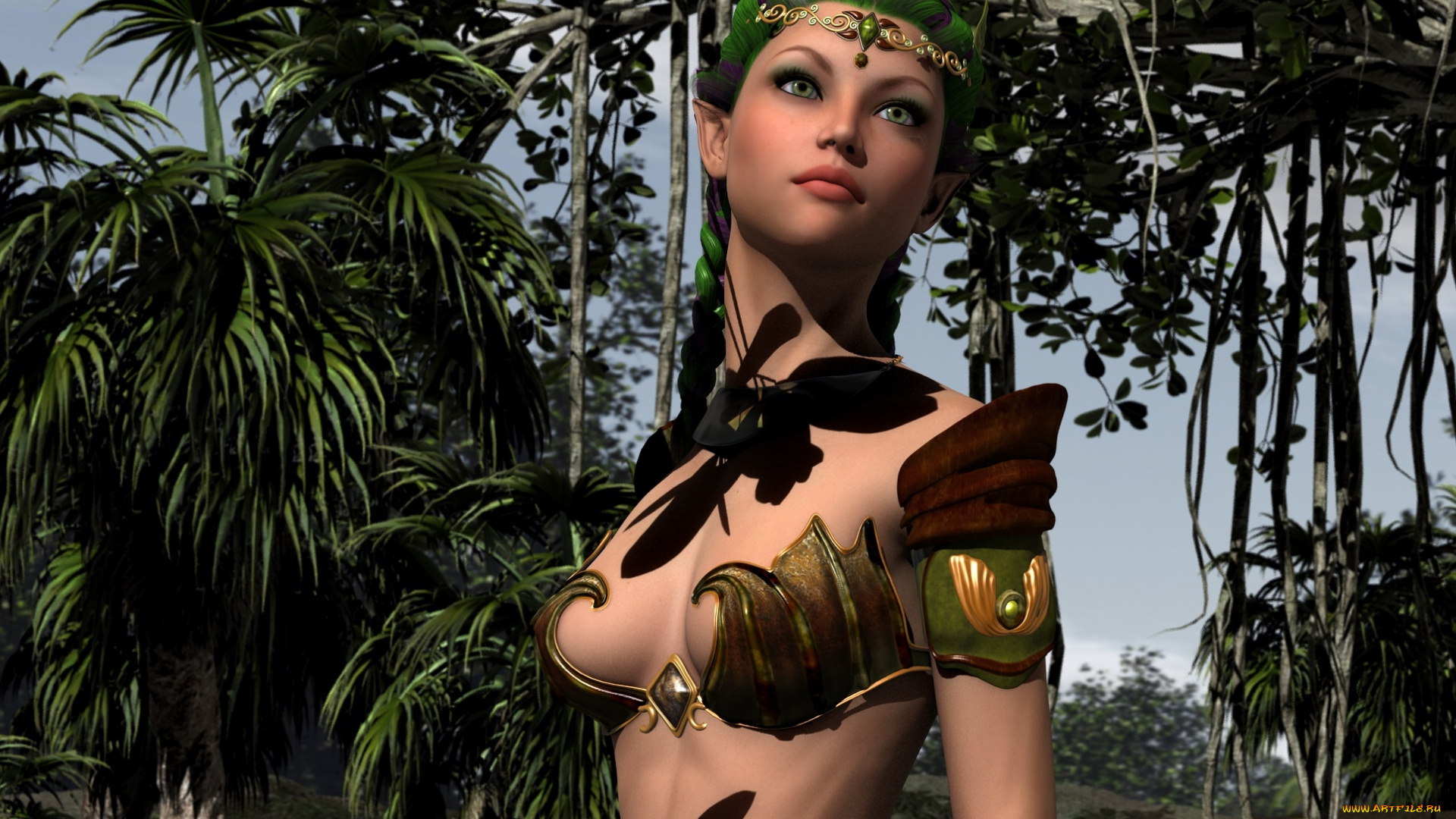 3д, графика, эльфы, , elves, фон, эльфийка, взгляд