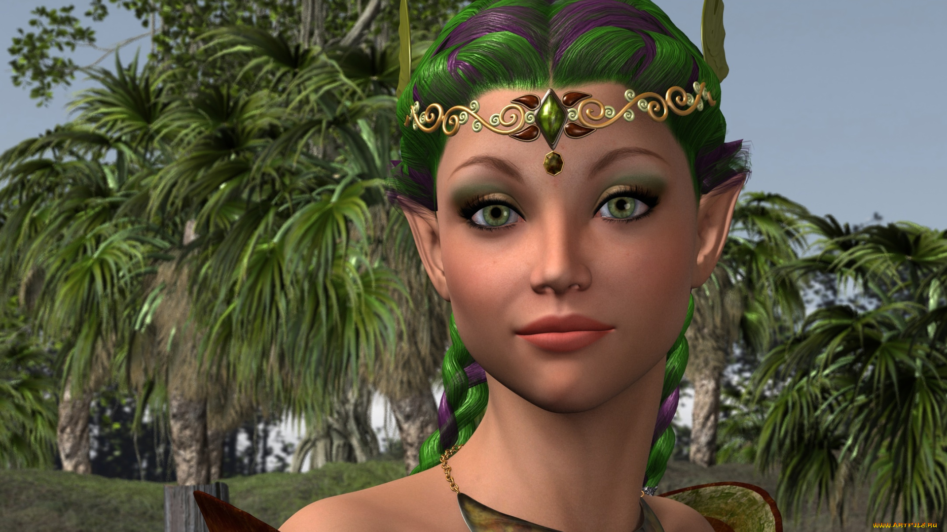 3д, графика, эльфы, , elves, взгляд, фон, эльфийка