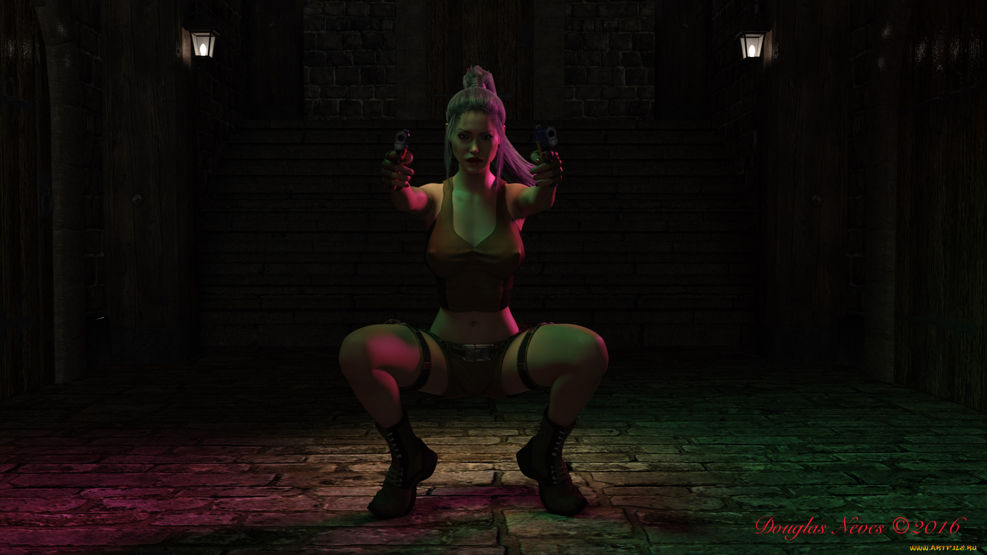 3д, графика, фантазия, , fantasy, девушка, взгляд, фон, оружие