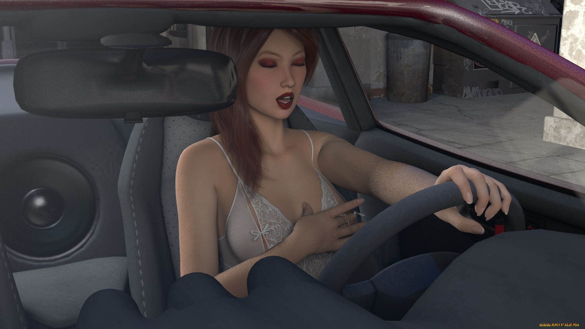 3д, графика, люди-авто, мото, , people-, car, , , moto, девушка, взгляд, фон, автомобиль