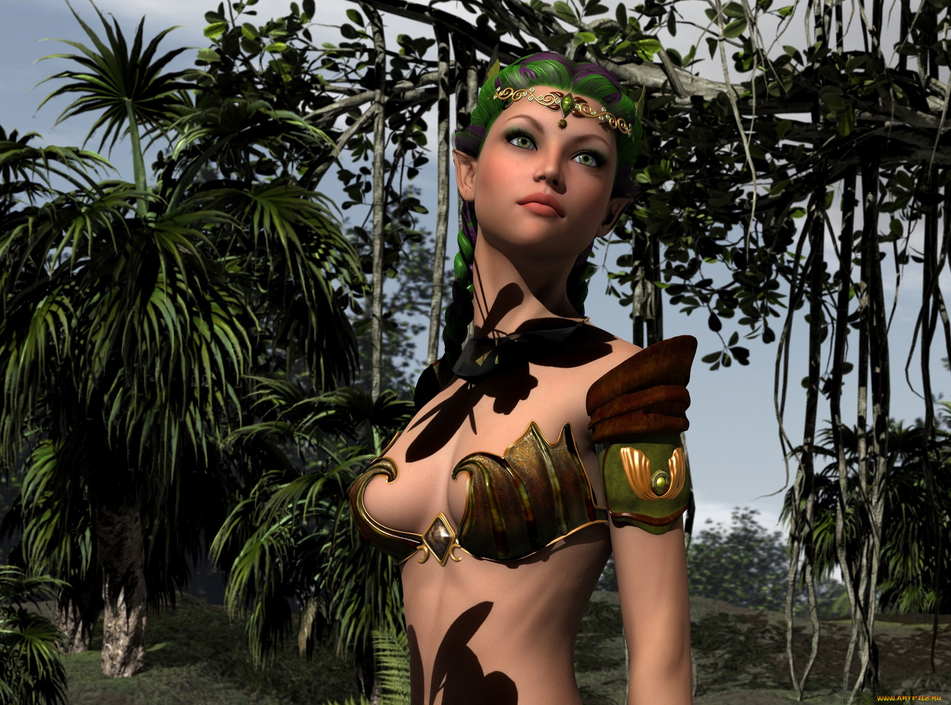 3д, графика, эльфы, , elves, фон, эльфийка, взгляд