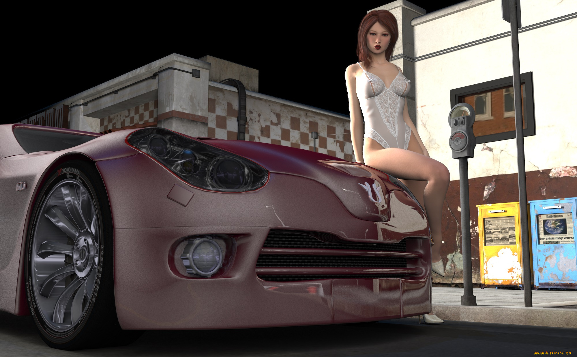 3д, графика, люди-авто, мото, , people-, car, , , moto, девушка, взгляд, фон, автомобиль