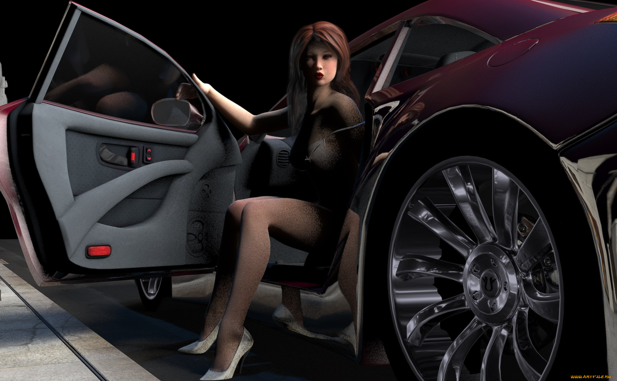 3д, графика, люди-авто, мото, , people-, car, , , moto, девушка, взгляд, фон, автомобиль