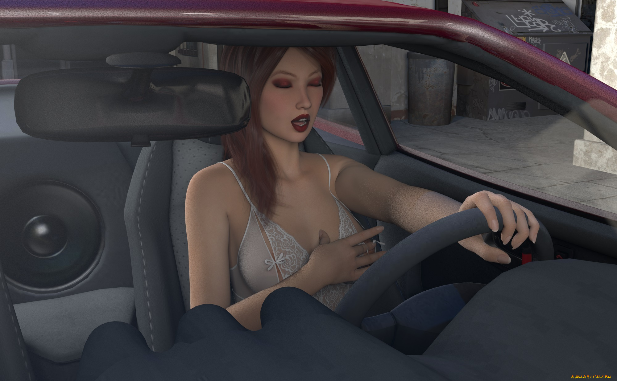 3д, графика, люди-авто, мото, , people-, car, , , moto, девушка, взгляд, фон, автомобиль