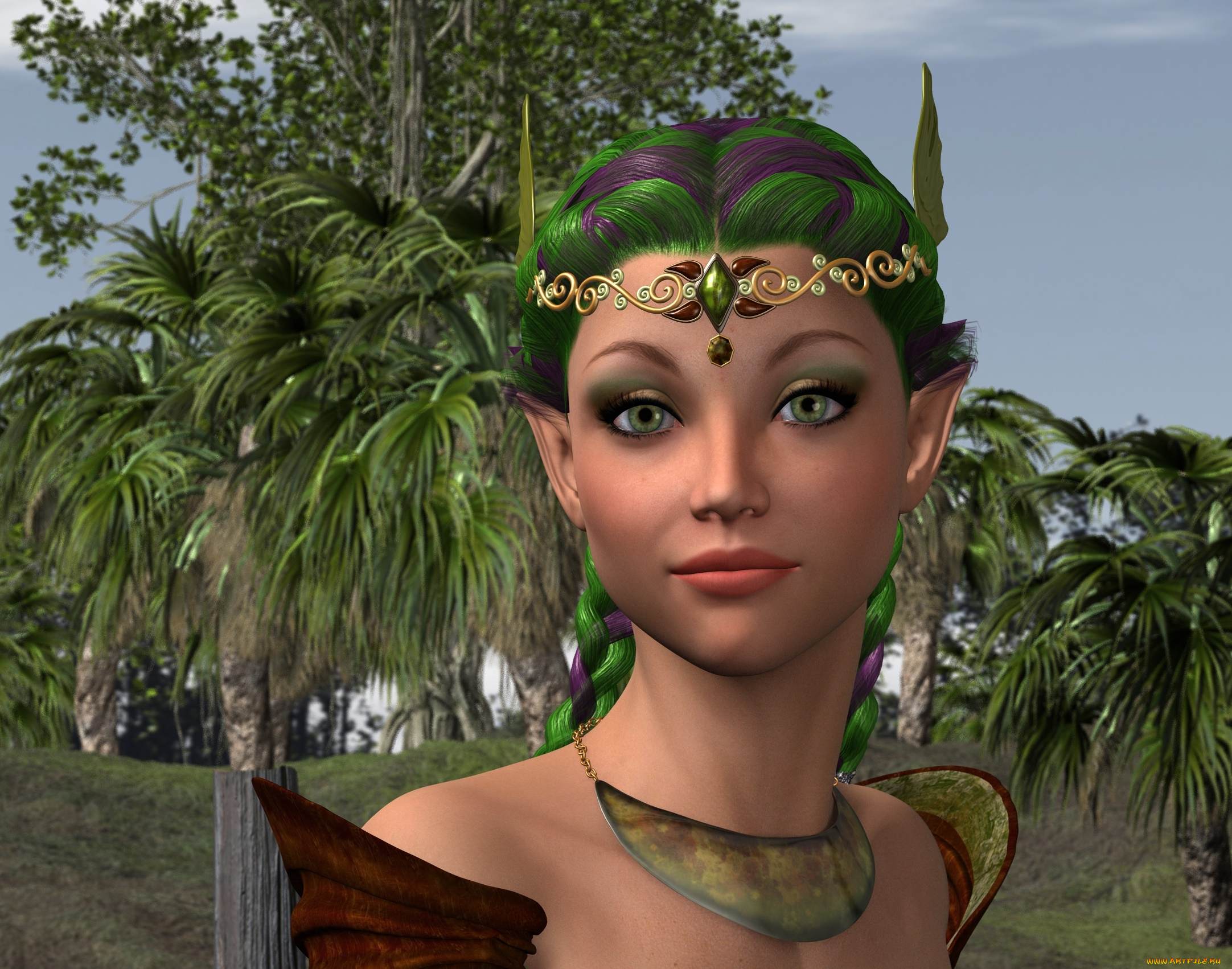 3д, графика, эльфы, , elves, взгляд, фон, эльфийка