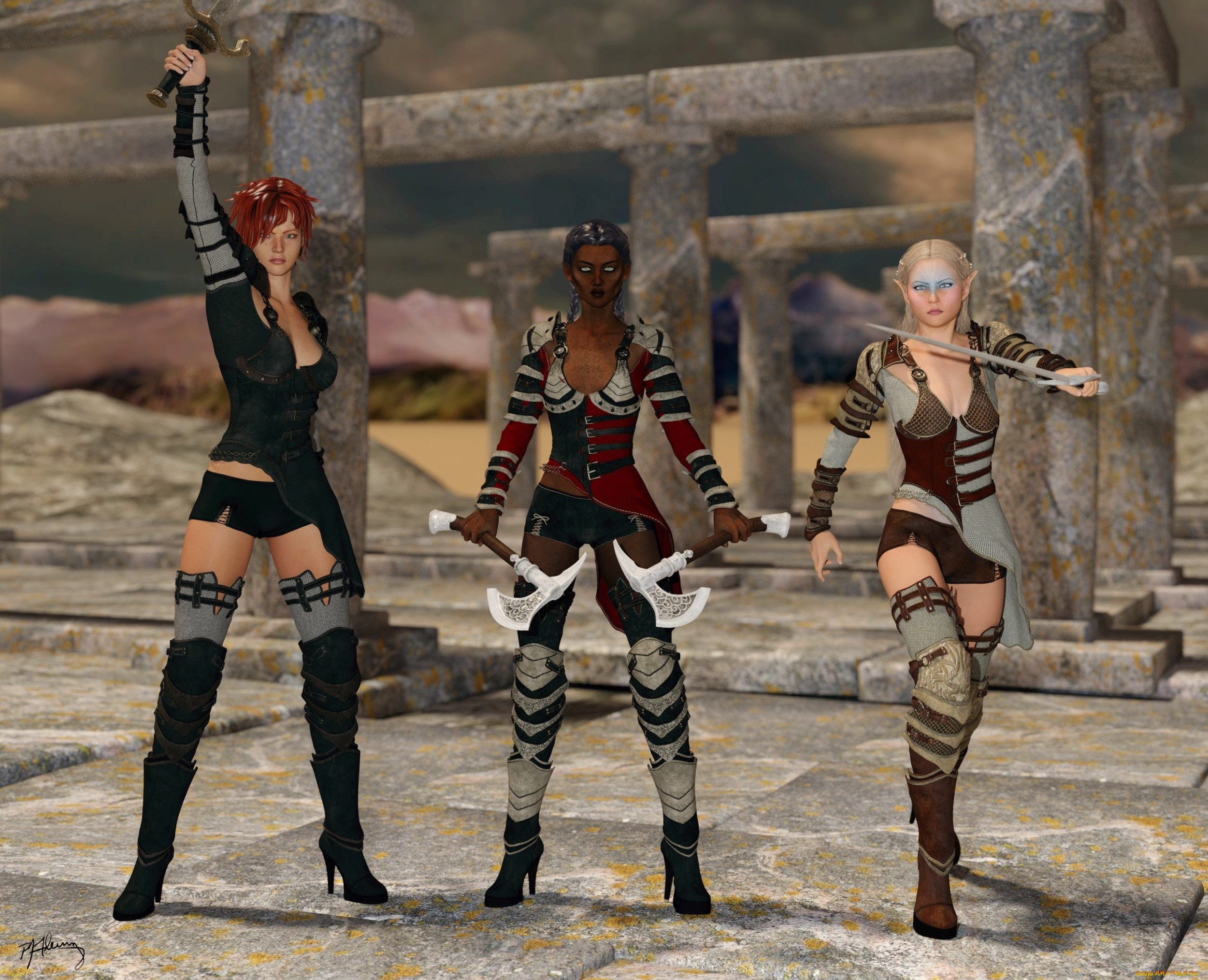 3д, графика, эльфы, , elves, эльфийка, взгляд, фон, оружие