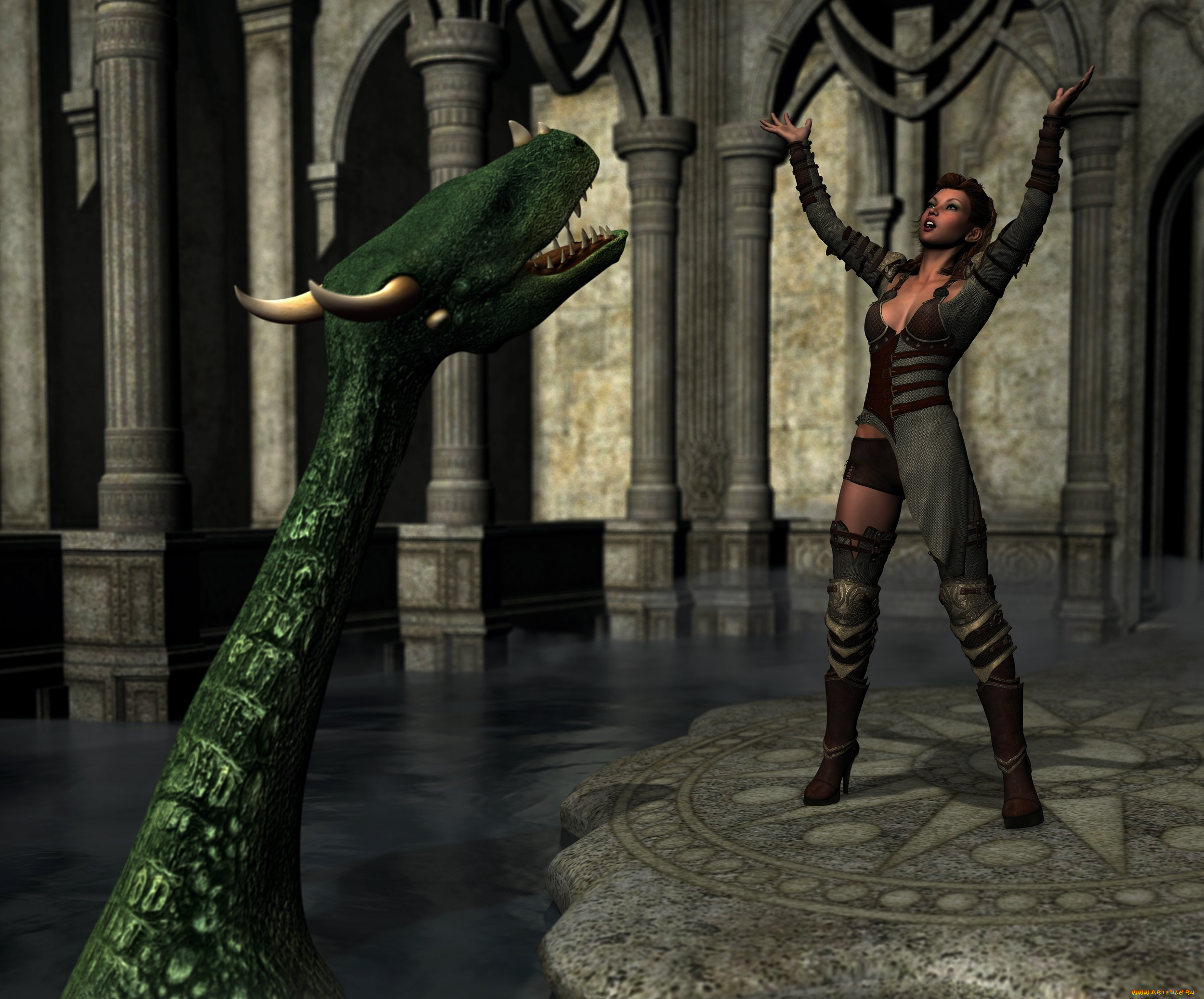 3д, графика, фракталы, , fractal, дракон, фон, взгляд, девушка