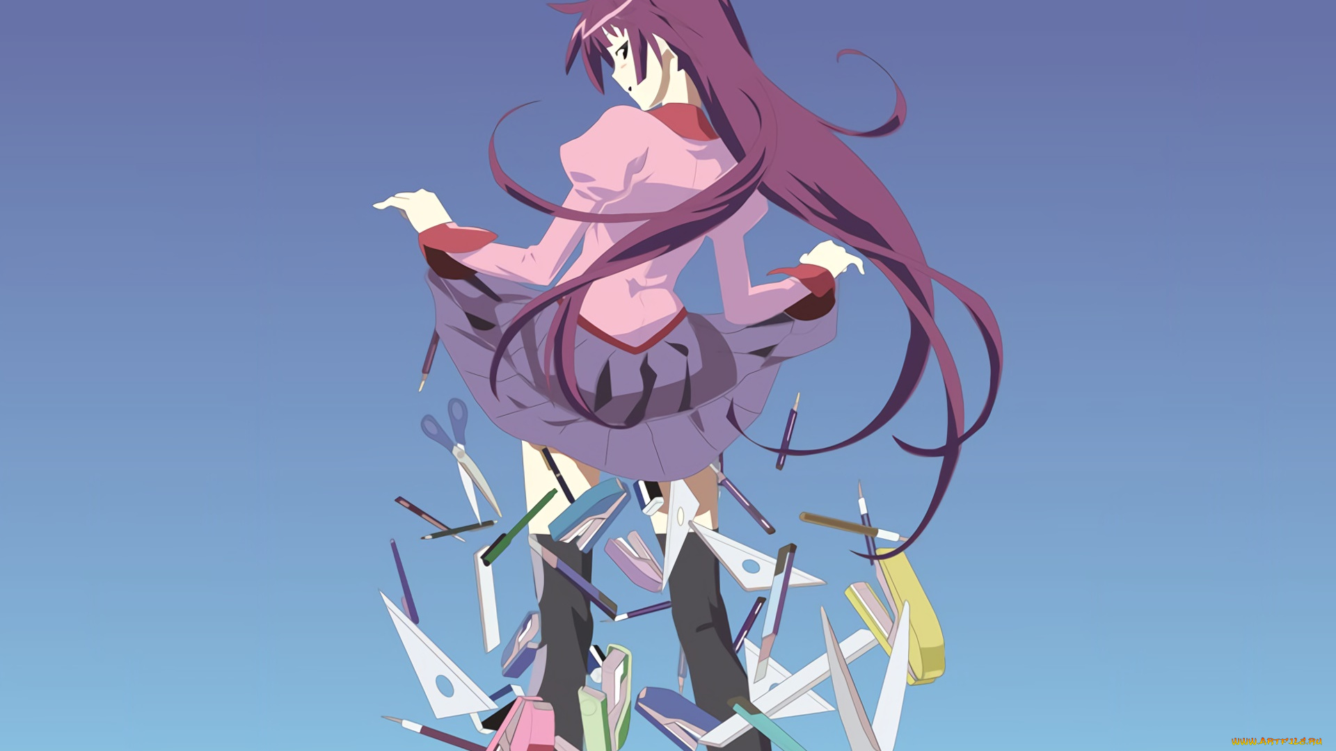 аниме, bakemonogatari, девушка, фон, взгляд