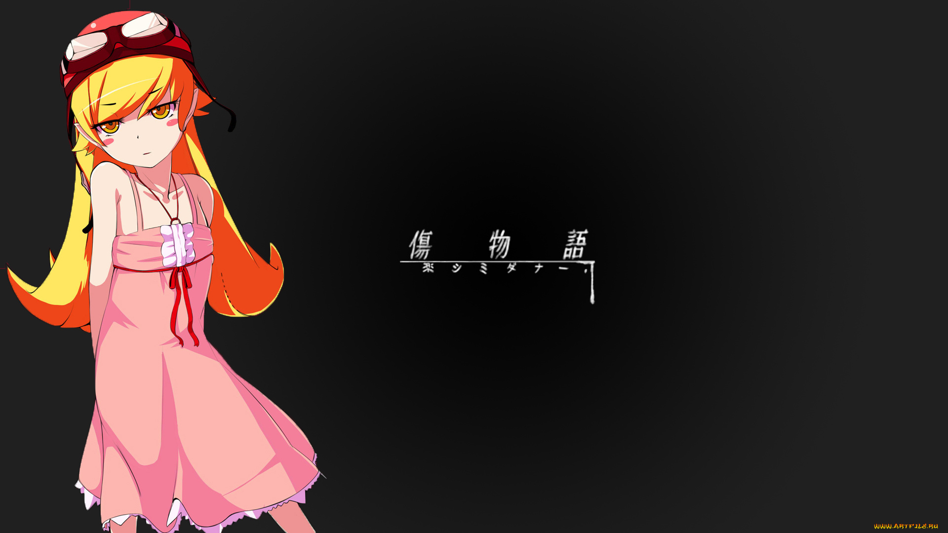 аниме, bakemonogatari, девушка, взгляд, фон