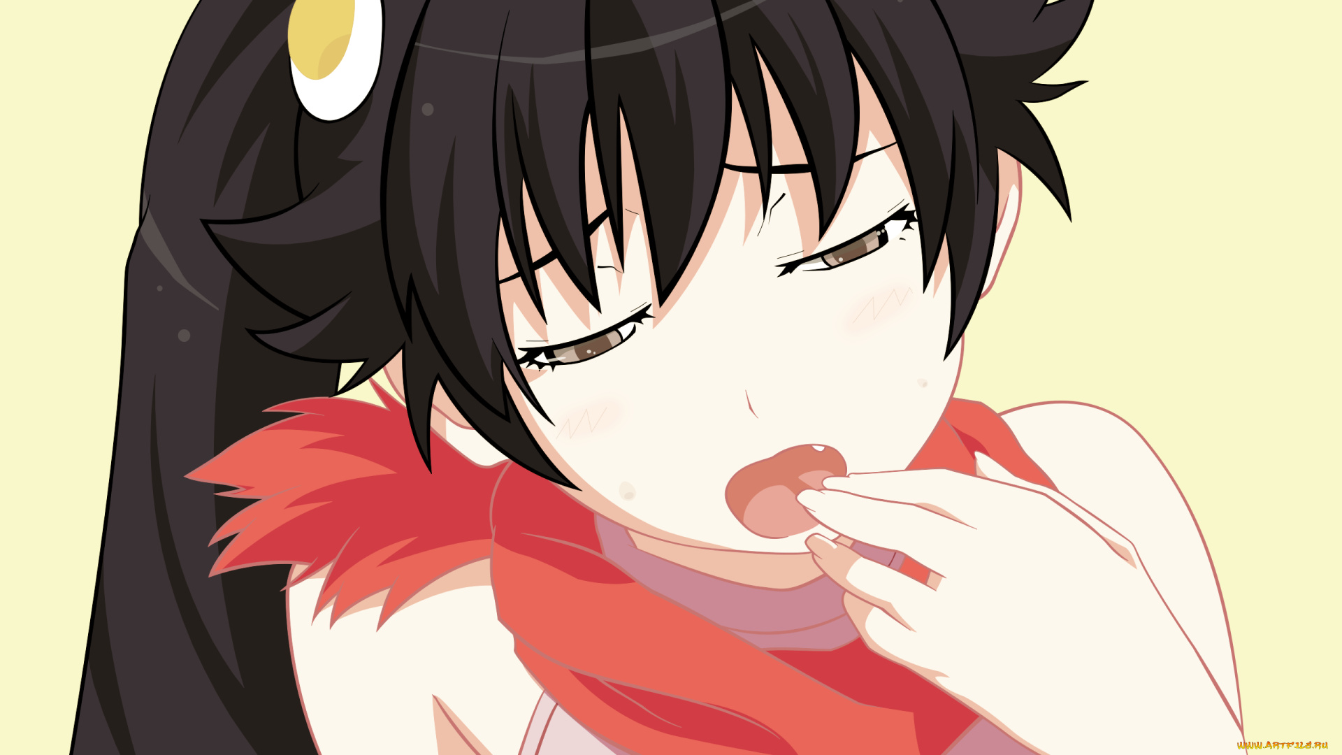 аниме, bakemonogatari, девушка, взгляд, фон