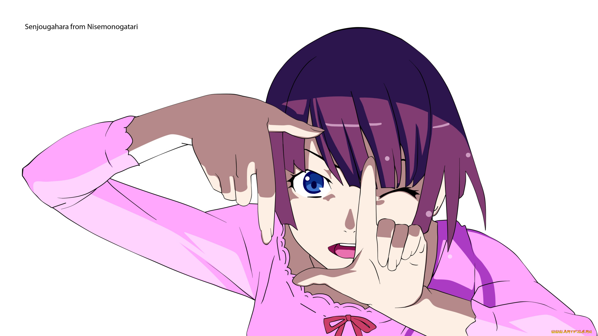 аниме, bakemonogatari, девушка, взгляд, фон