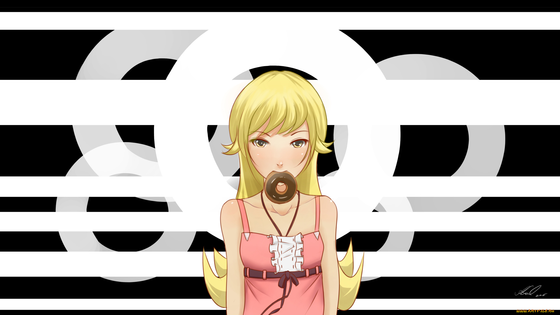 аниме, bakemonogatari, девушка, взгляд, фон