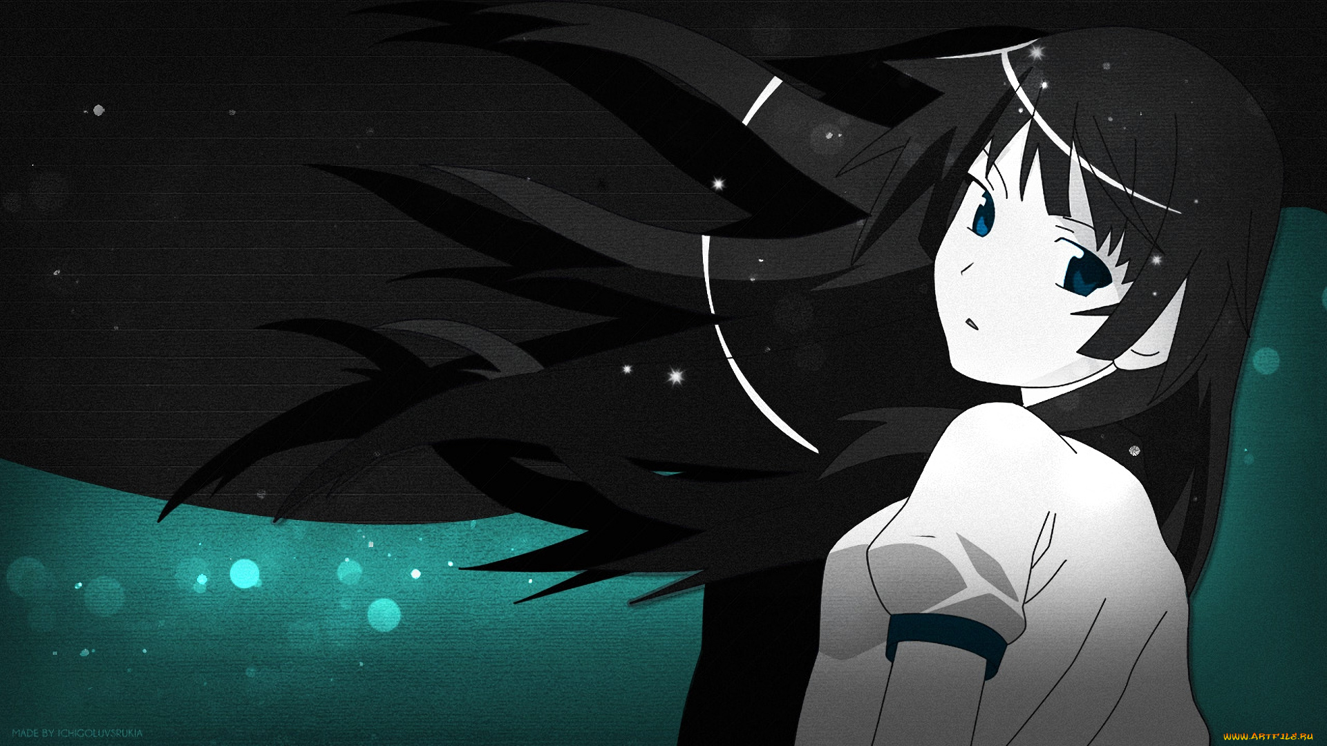 аниме, bakemonogatari, девушка, взгляд, фон