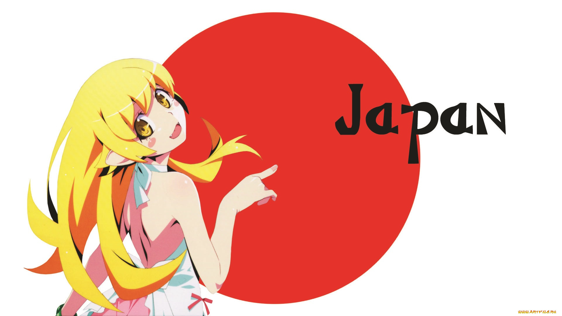 аниме, bakemonogatari, девушка, взгляд, фон