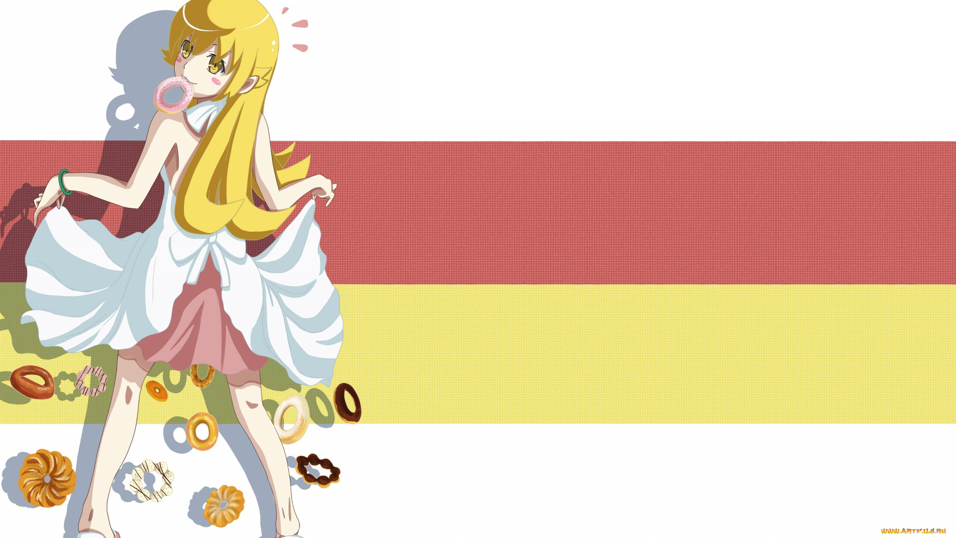 аниме, bakemonogatari, девушка, взгляд, фон