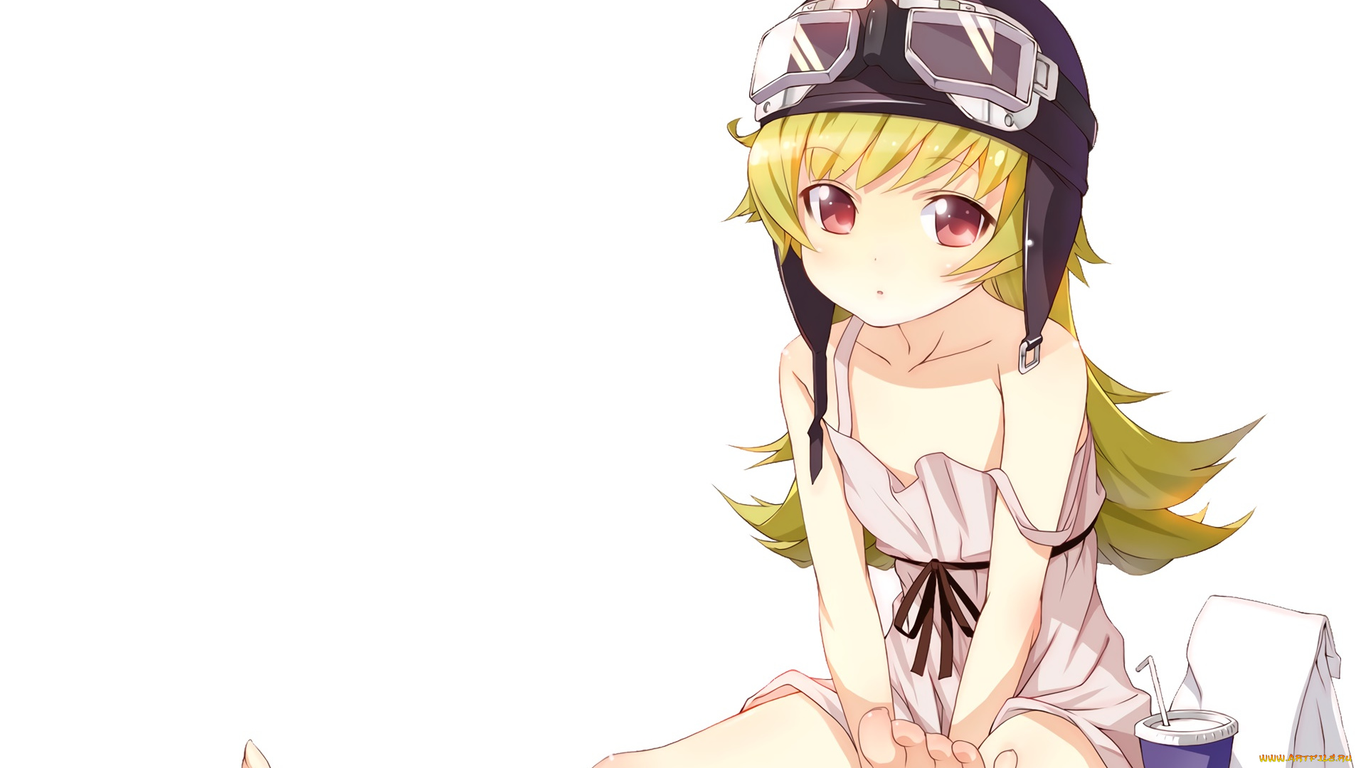 аниме, bakemonogatari, девушка, взгляд, фон