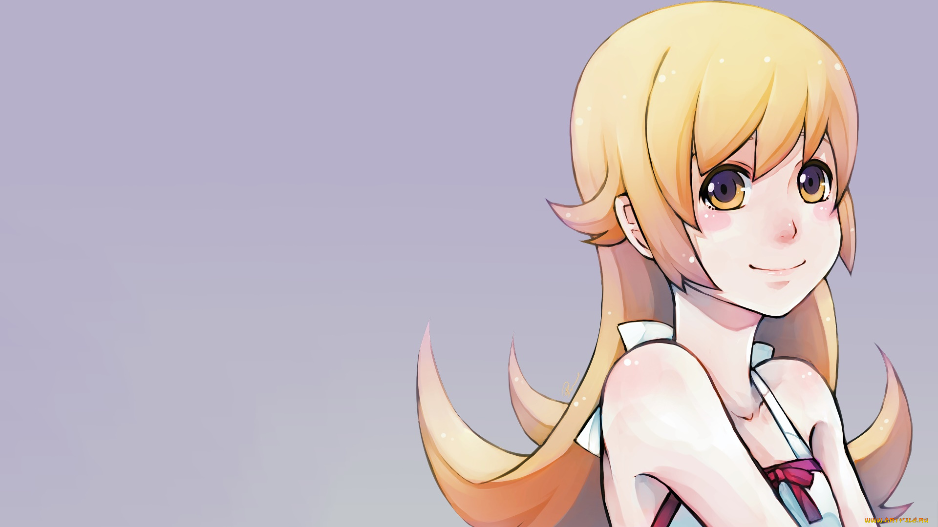 аниме, bakemonogatari, девушка, взгляд, фон