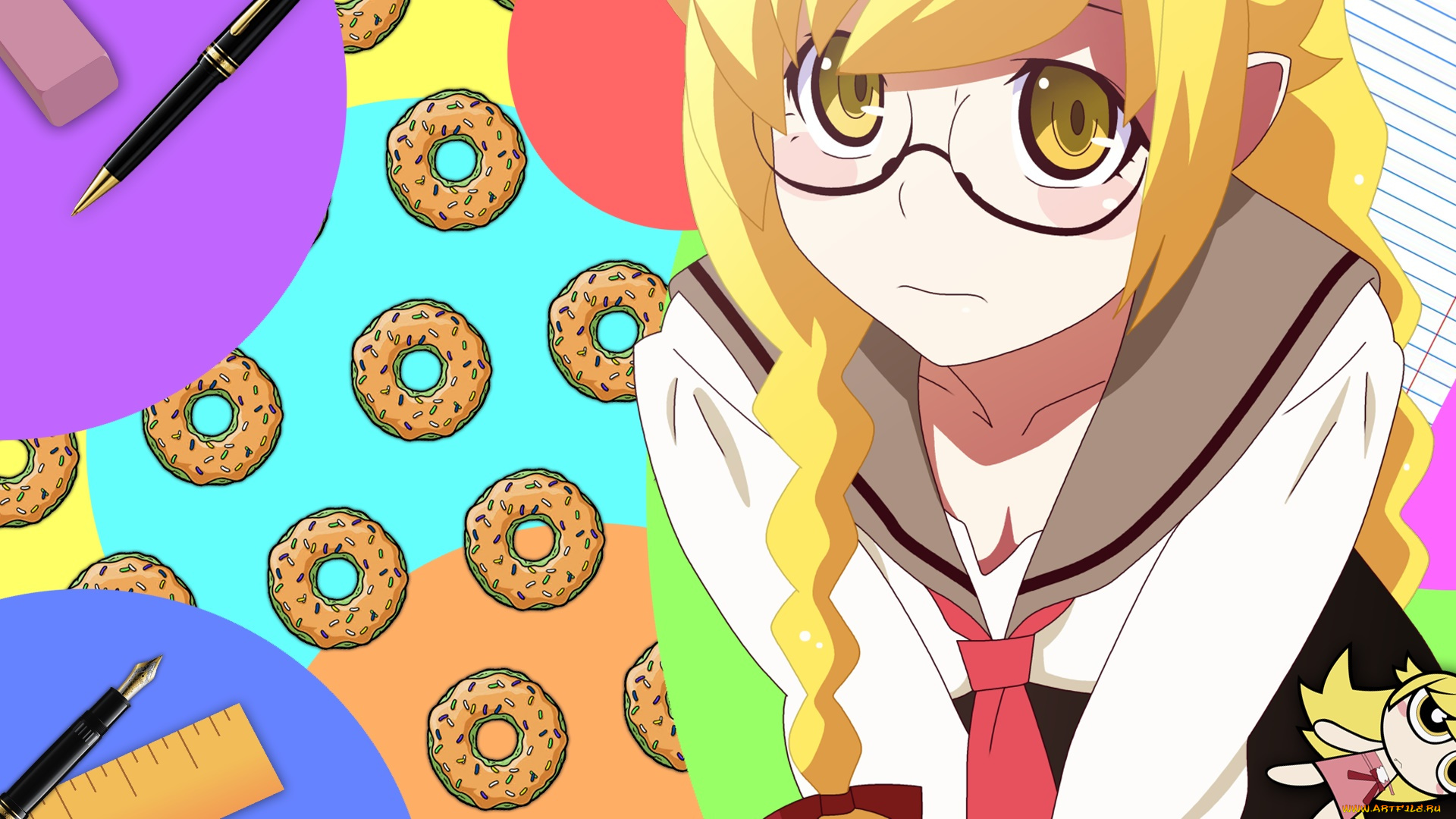 аниме, bakemonogatari, фон, взгляд, девушка