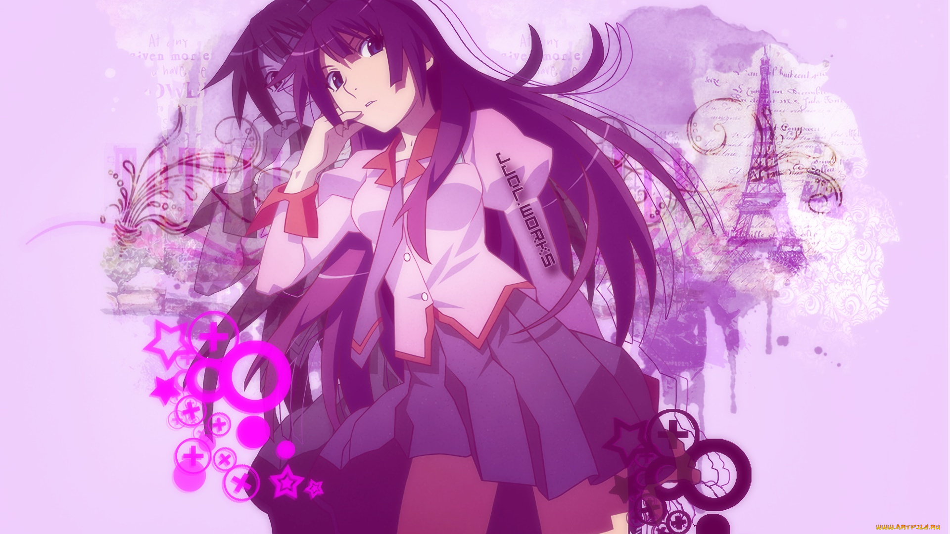 аниме, bakemonogatari, взгляд, девушка, фон