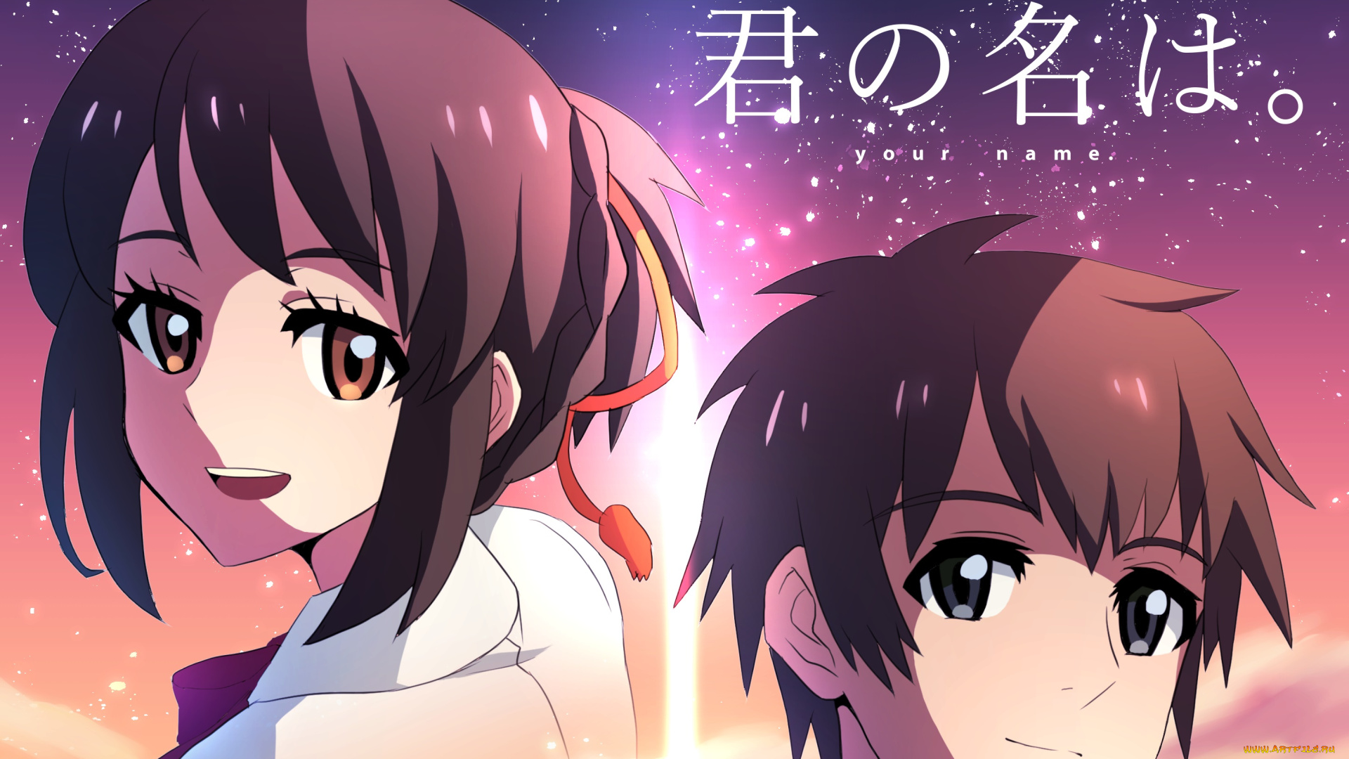 аниме, kimi, no, na, wa, девушка, взгляд, фон