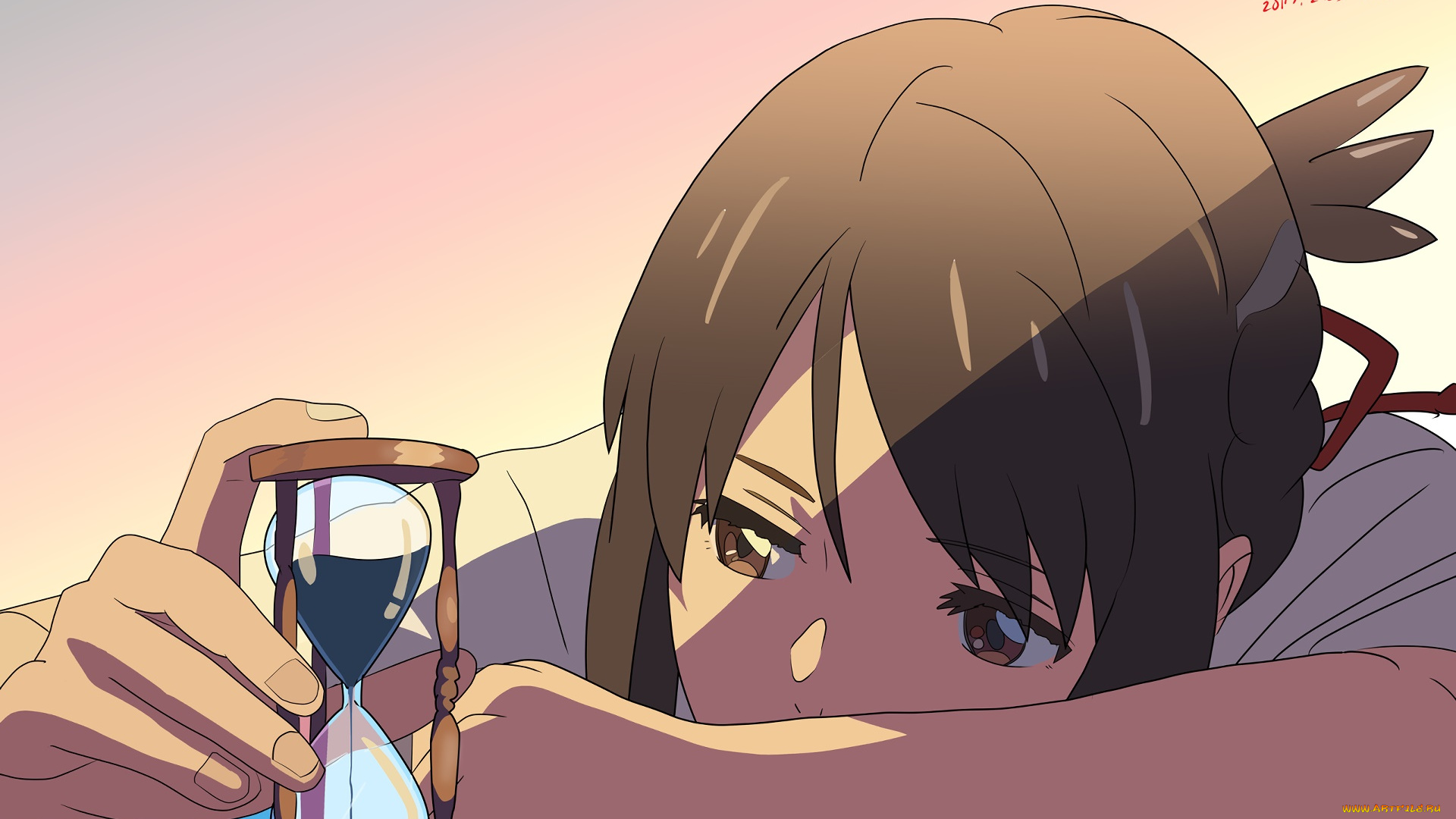 аниме, kimi, no, na, wa, фон, взгляд, девушка