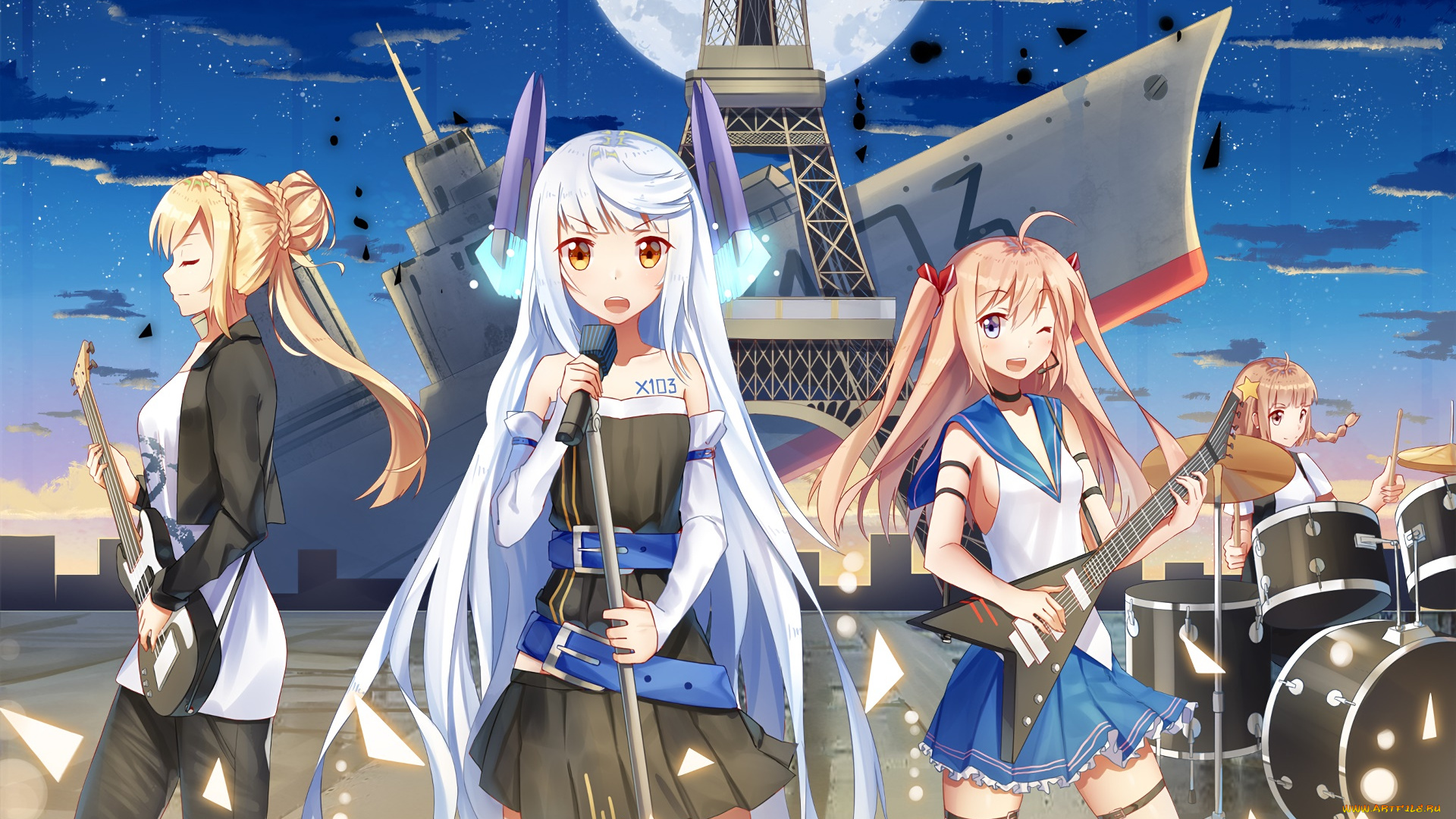 аниме, музыка, фон, взгляд, девушки