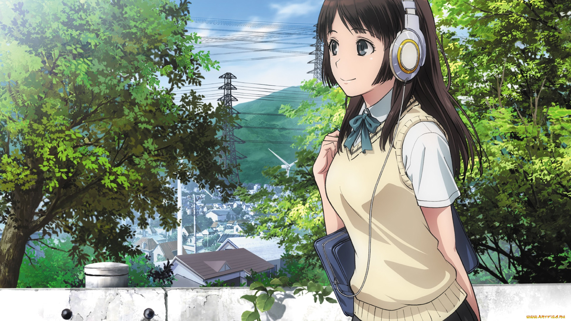 аниме, музыка, взгляд, фон, девушка