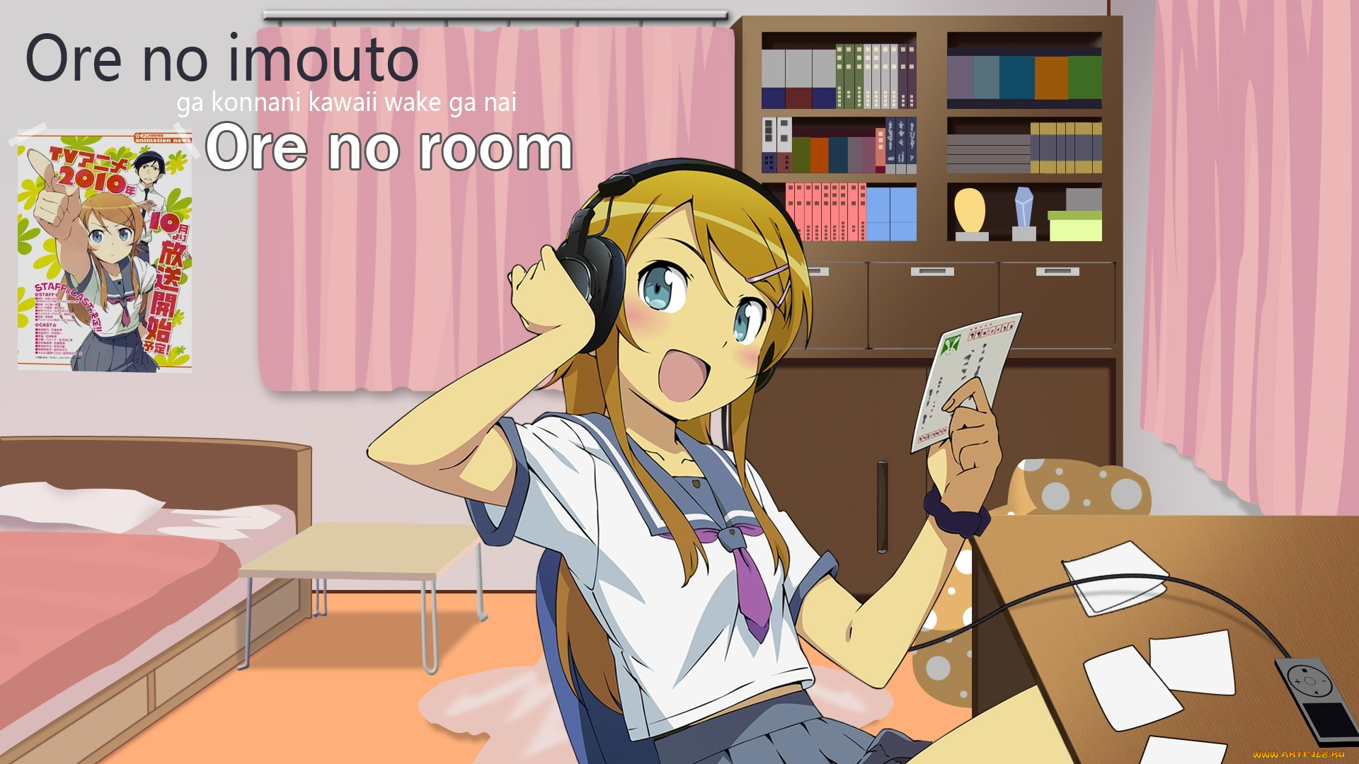 аниме, oreimo, девушка, взгляд, фон