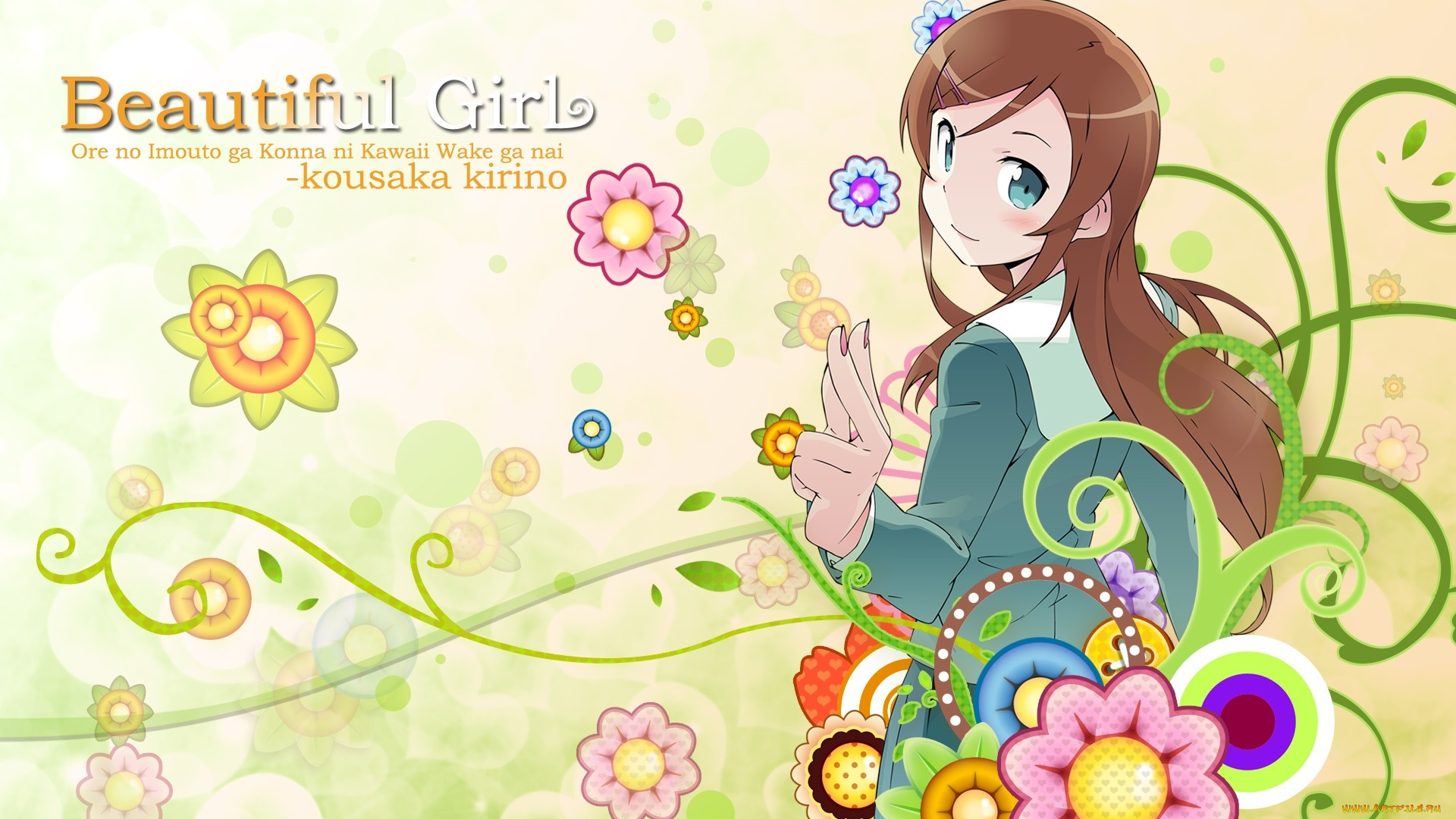 аниме, oreimo, девушка, взгляд, фон