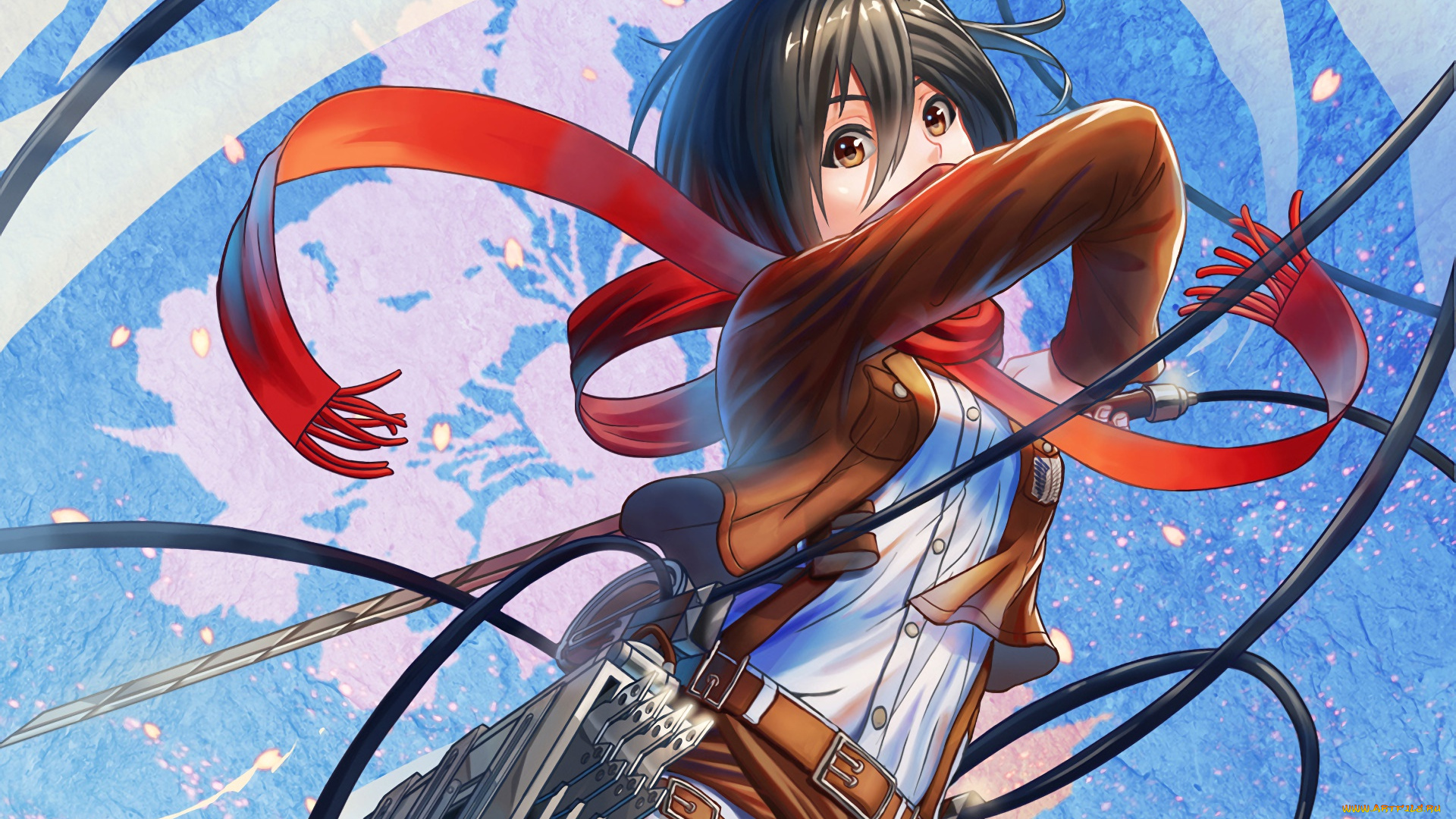 аниме, shingeki, no, kyojin, фон, взгляд, девушка