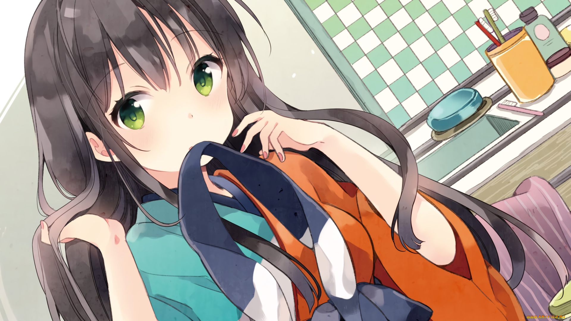 аниме, urara, meirochou, фон, взгляд, девушка