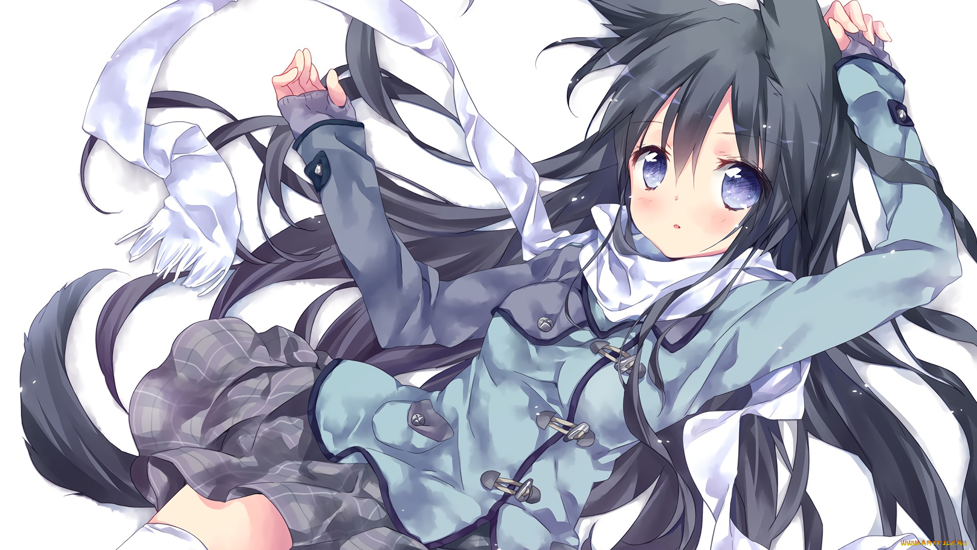 аниме, животные, , существа, взгляд, девушка, фон