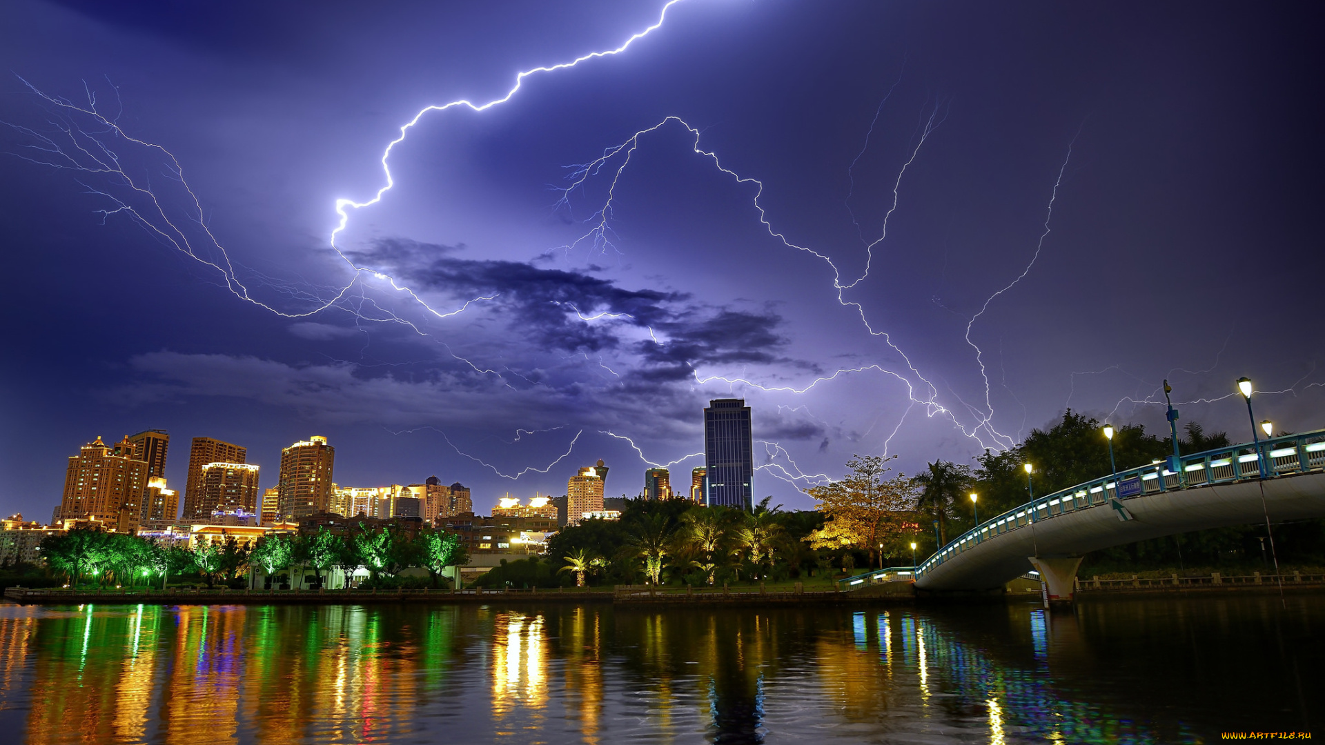 города, -, пейзажи, гроза