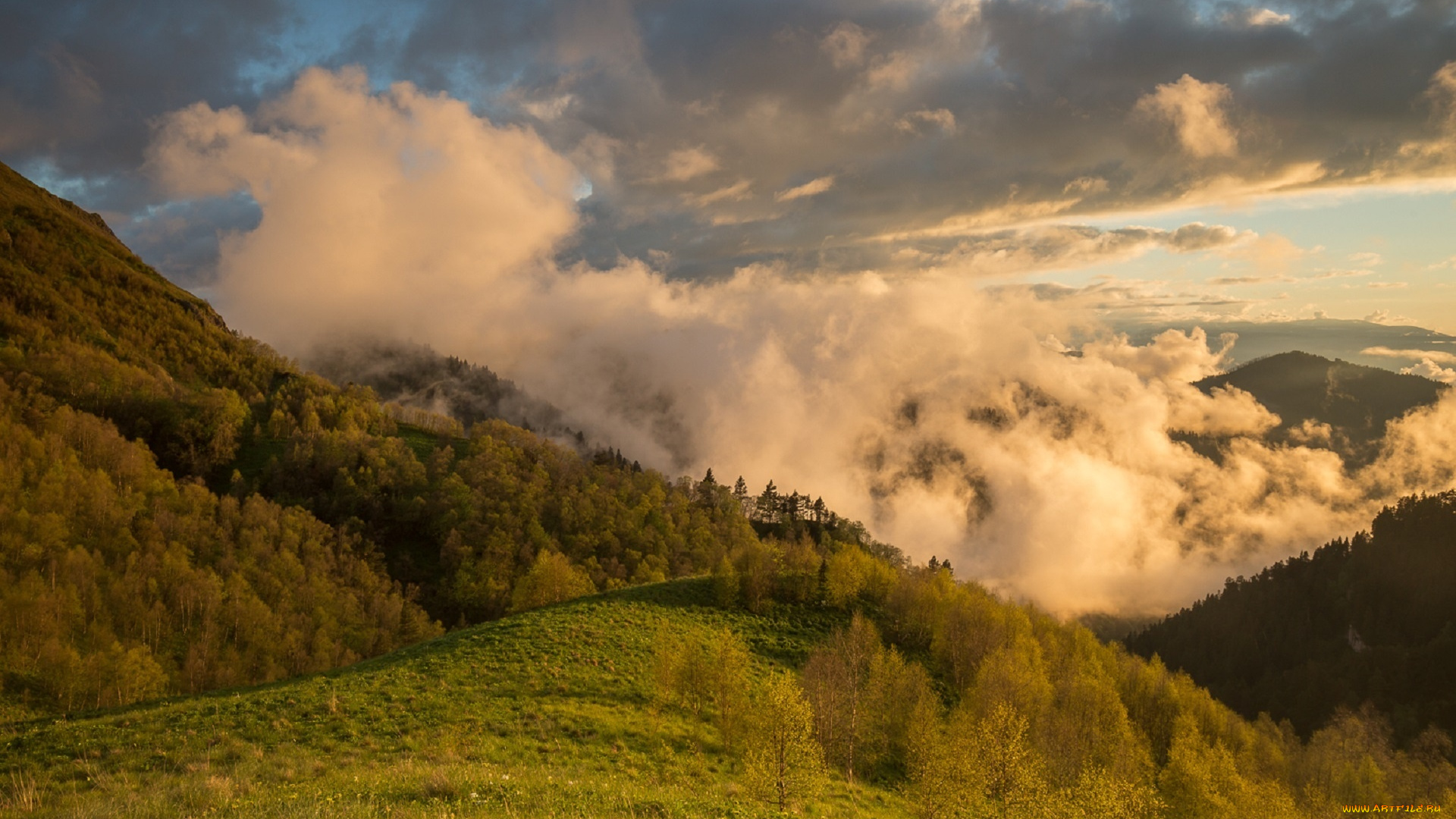 природа, пейзажи, закат, в, горах, адыгея, лето, тхач, кавказ, дмитрий, монастырский