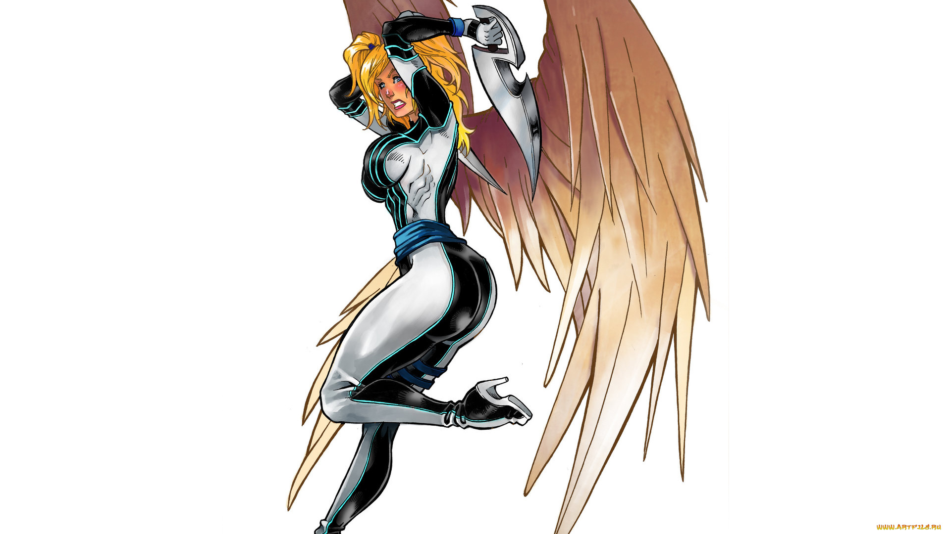 рисованное, комиксы, девушка, фон, крылья, униформа