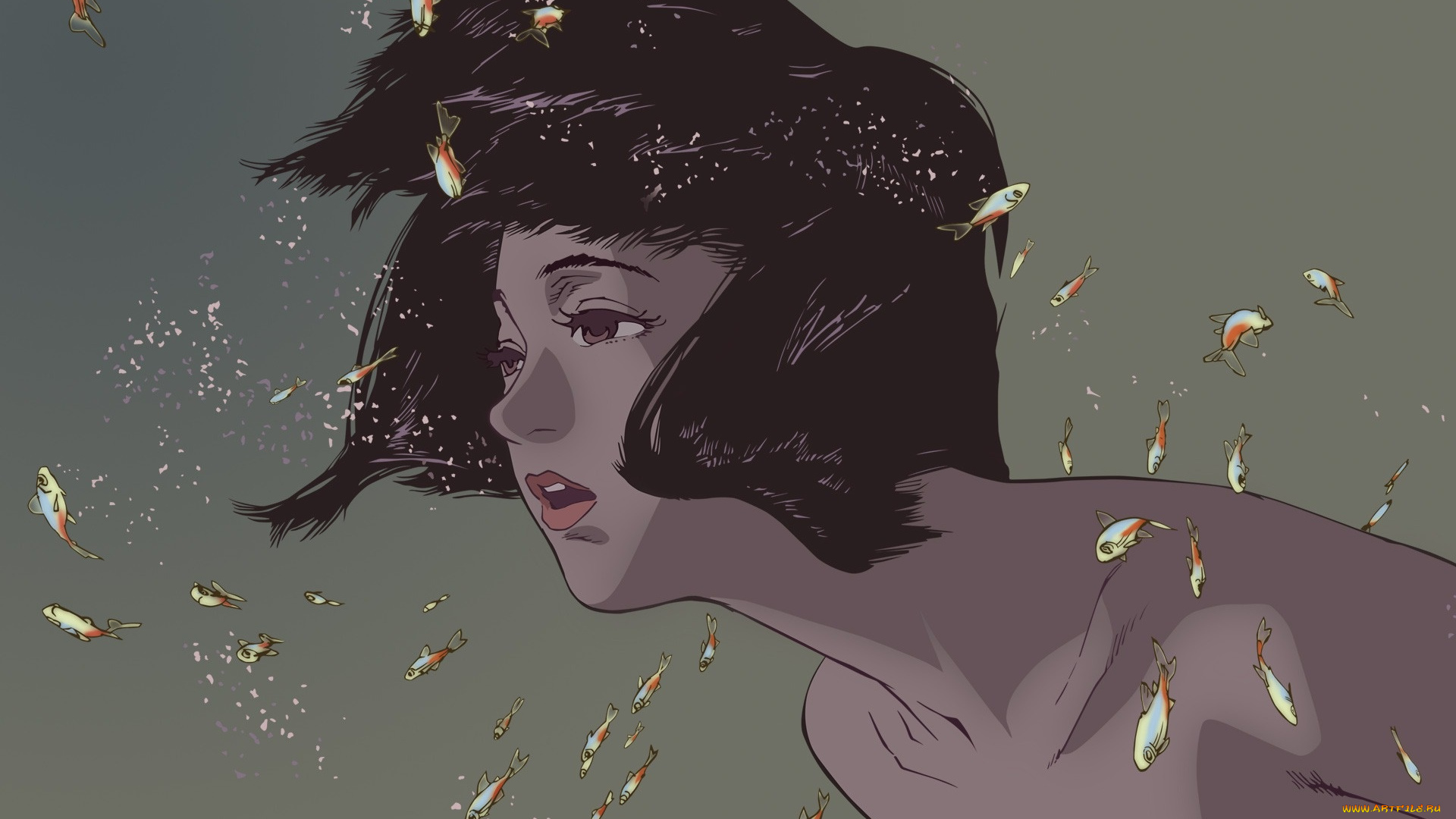 рисованное, люди, девушка, взгляд, фон