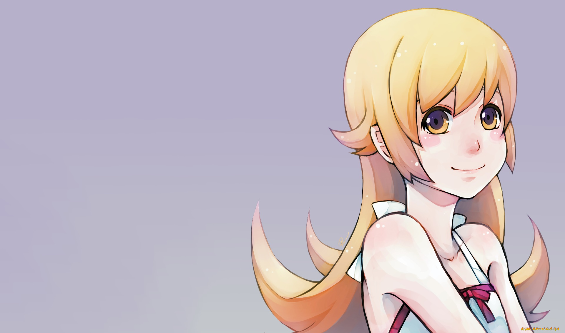 аниме, bakemonogatari, девушка, взгляд, фон