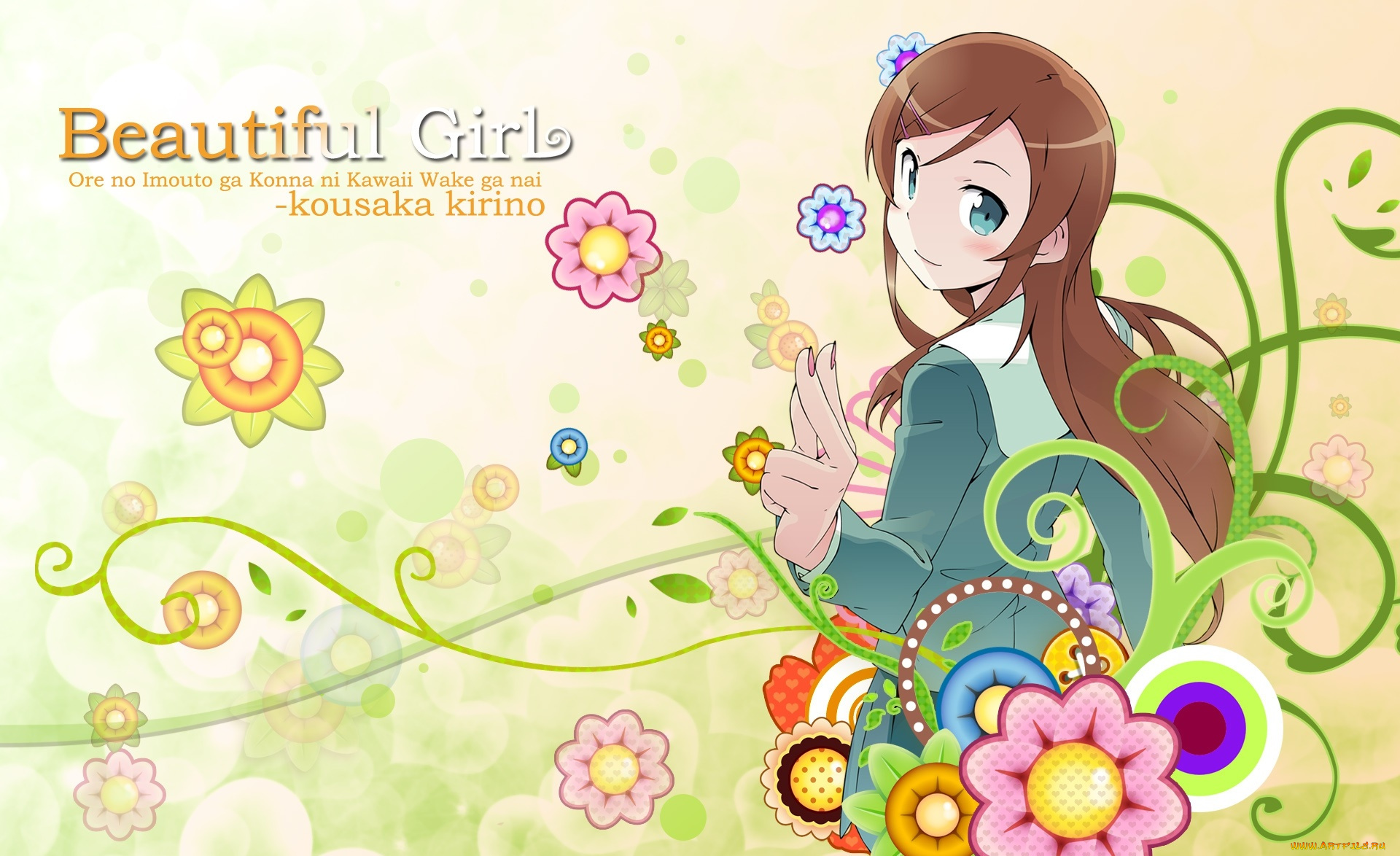 аниме, oreimo, девушка, взгляд, фон