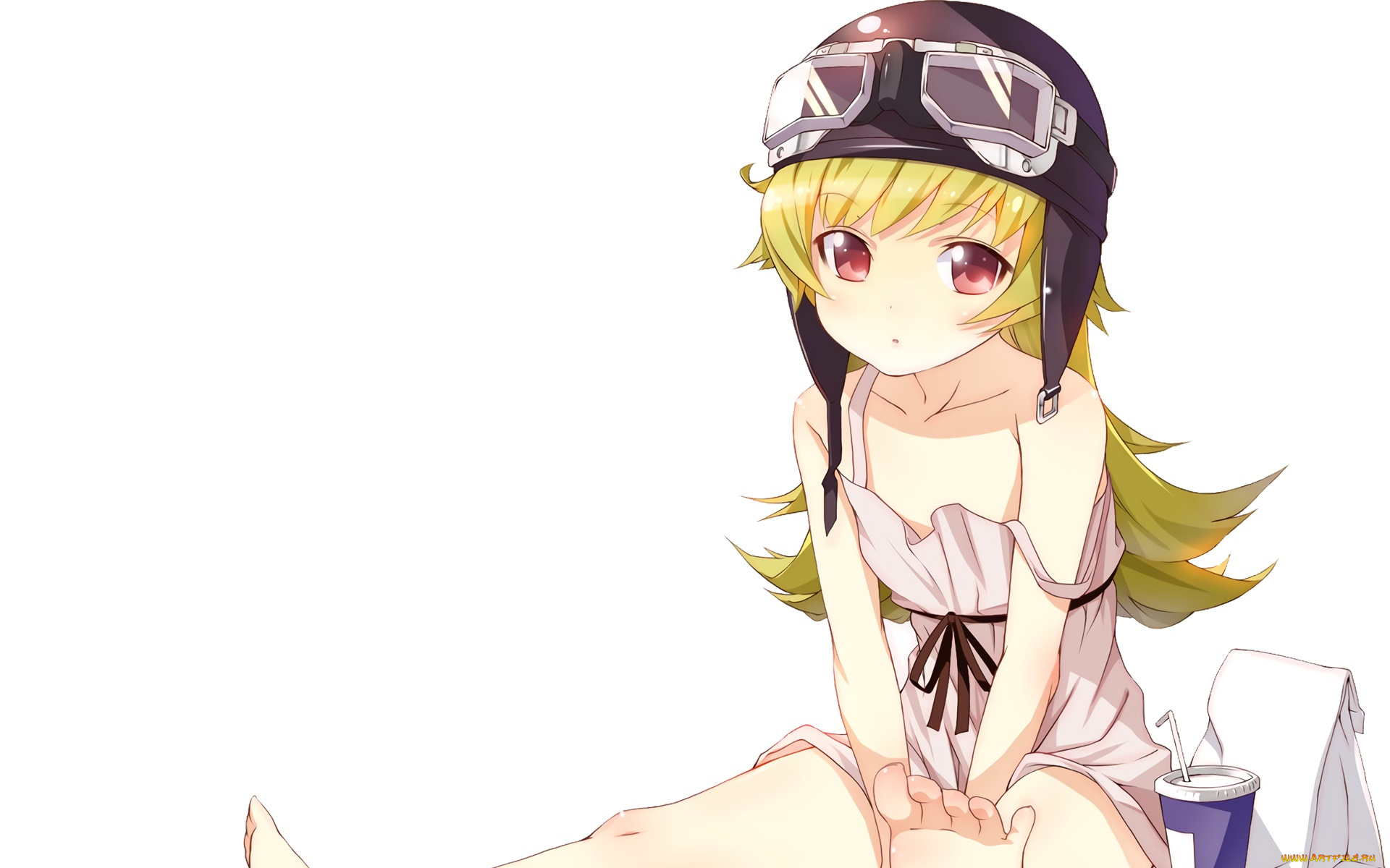 аниме, bakemonogatari, девушка, взгляд, фон