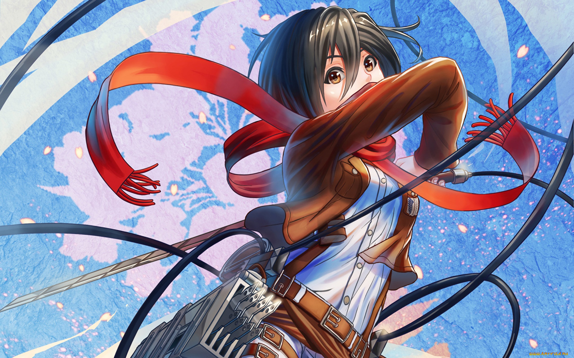 аниме, shingeki, no, kyojin, фон, взгляд, девушка