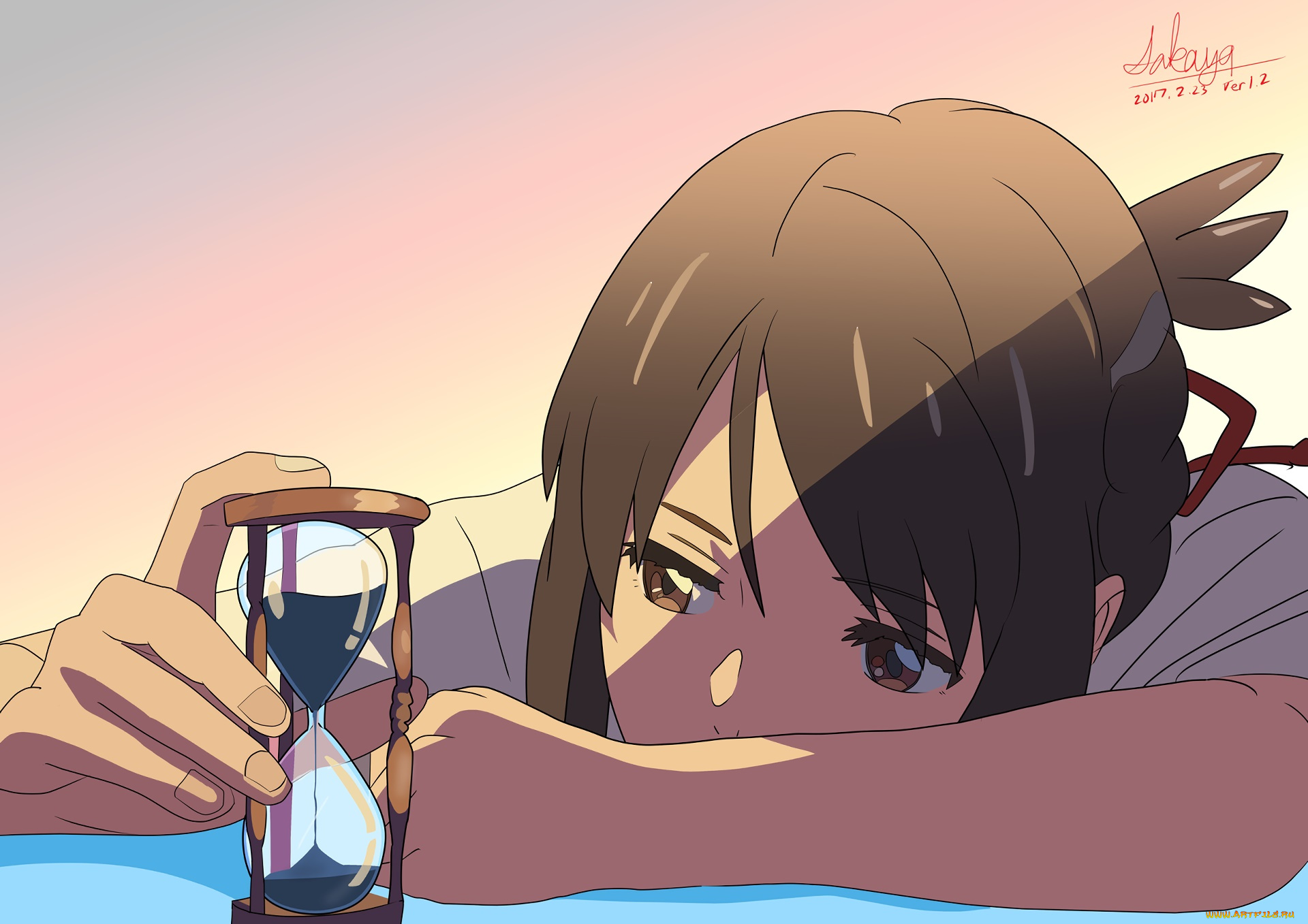 аниме, kimi, no, na, wa, фон, взгляд, девушка