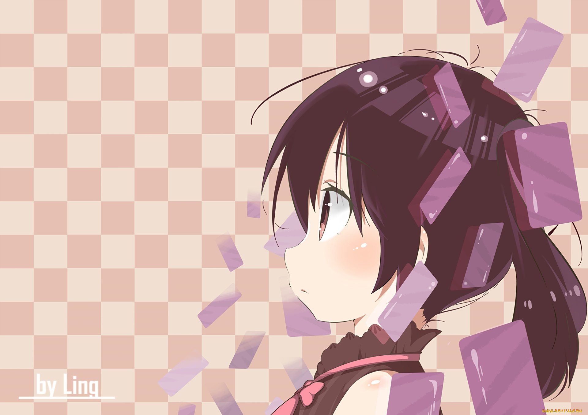 аниме, urara, meirochou, взгляд, фон, девушка