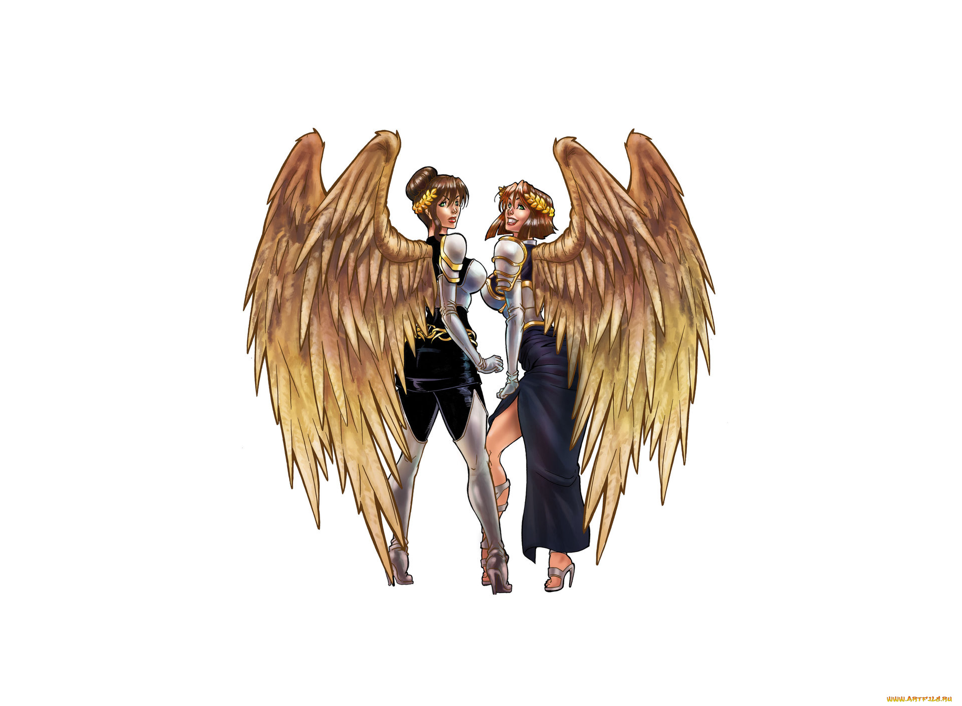 рисованное, комиксы, фон, крылья, улыбка, девушки, взгляд