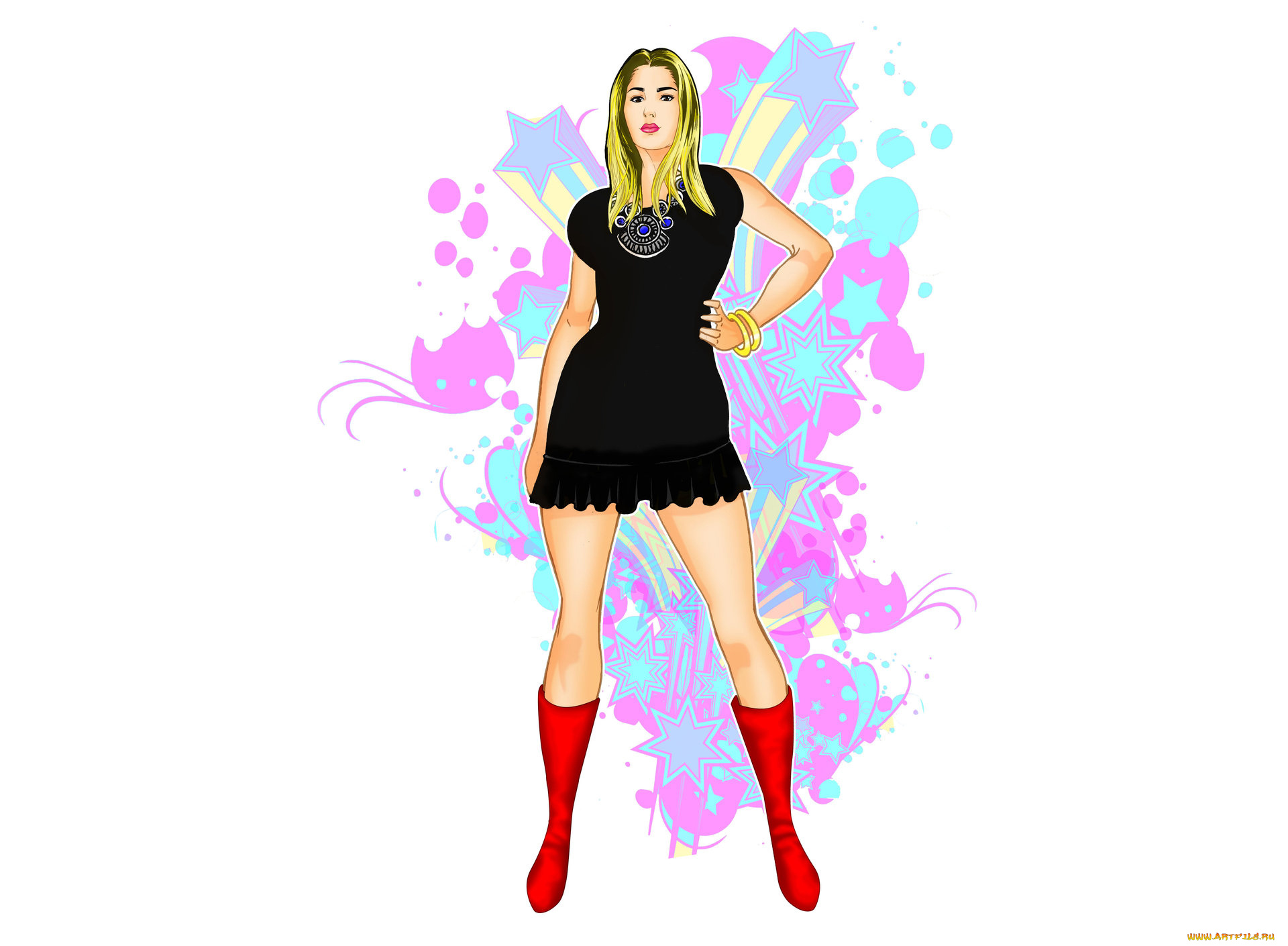 рисованное, люди, взгляд, платье, фон, девушка