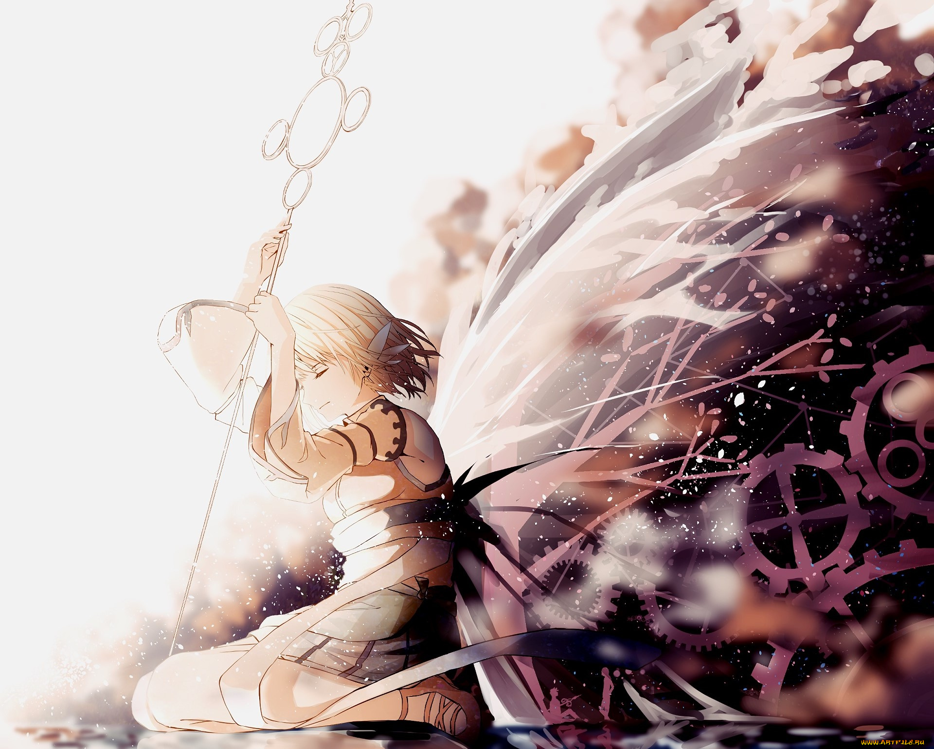 аниме, ангелы, , демоны, взгляд, девушка, фон