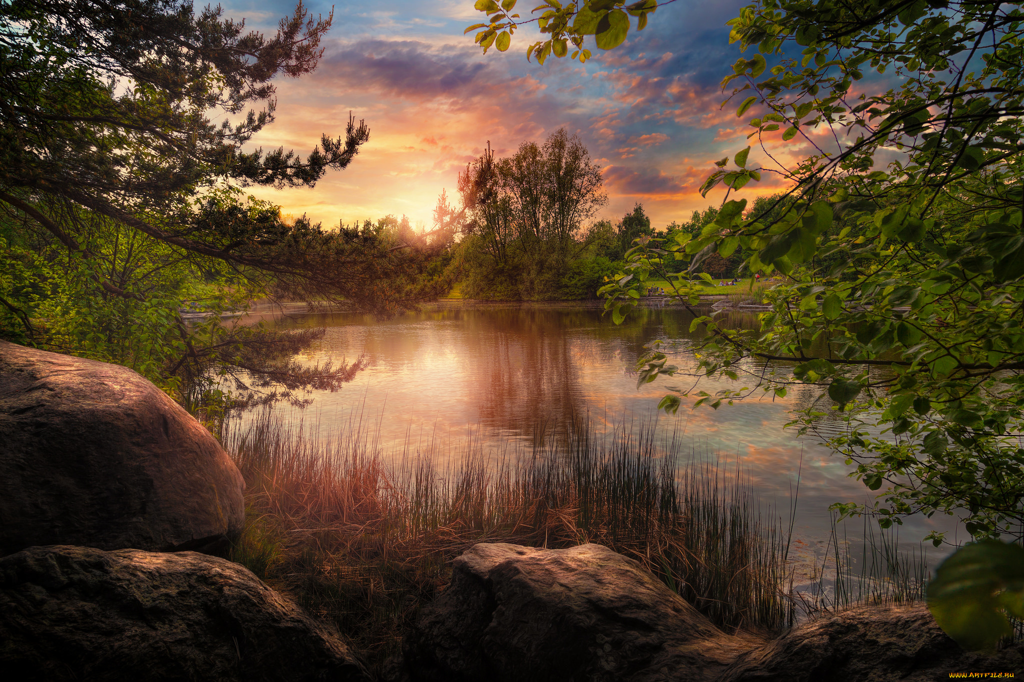 природа, реки, озера, рассвет